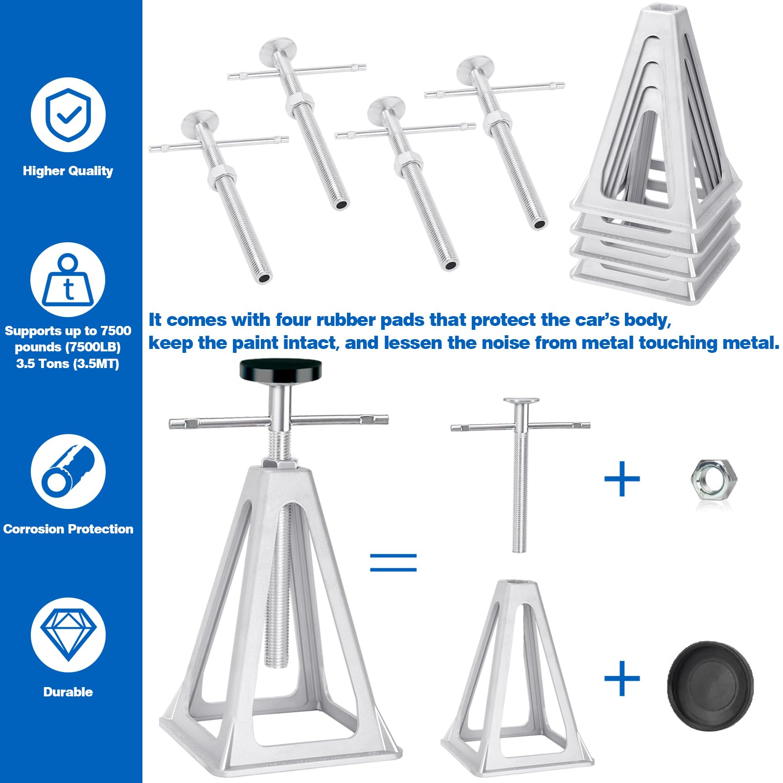 RV Stabilizer Jacks Set of 4 - Aluminum Trailer Jack Stands for Travel Trailers & RVs, Supports Up to 7500 Lbs, Adjustable from