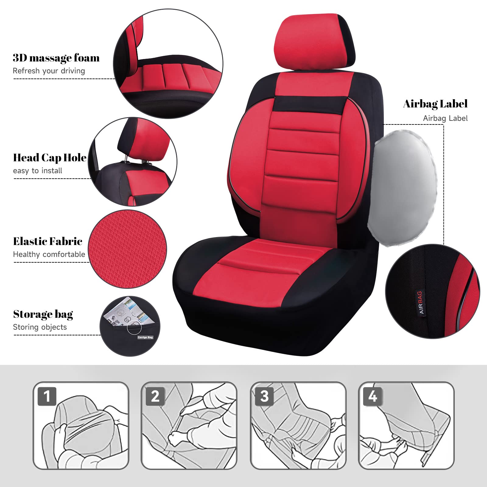 Car Pass 3D Foam Back Support,Universal Two Front Car Seat Cover Cloth -100% Comfortable &Breathable& All Season. Fit Automotive
