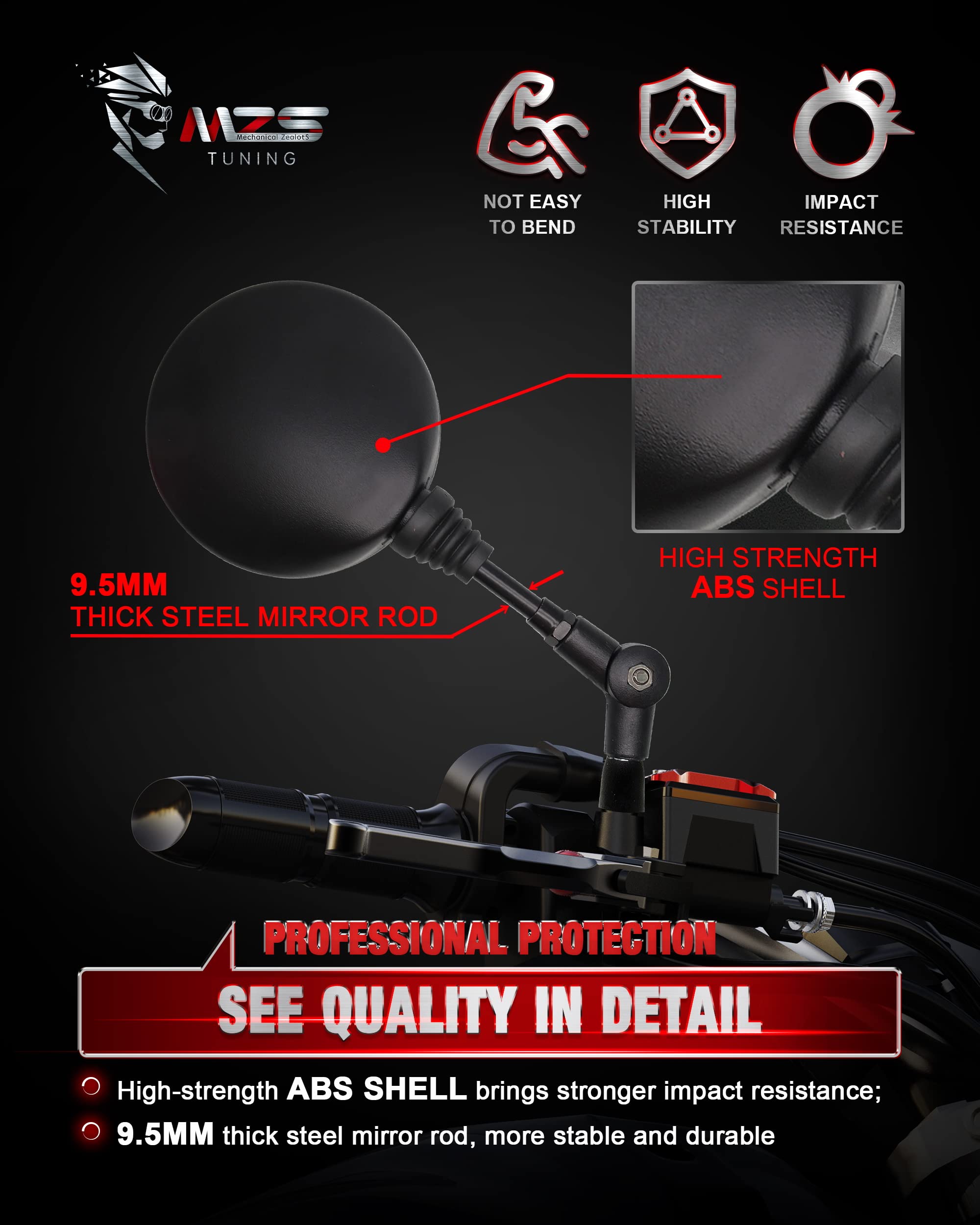 Mzs Motorcycle Mirrors, Foldable Adjustment Rear View Mirror 8Mm 10Mm Universal Handlebar Mount Round Compatible With Motorbike