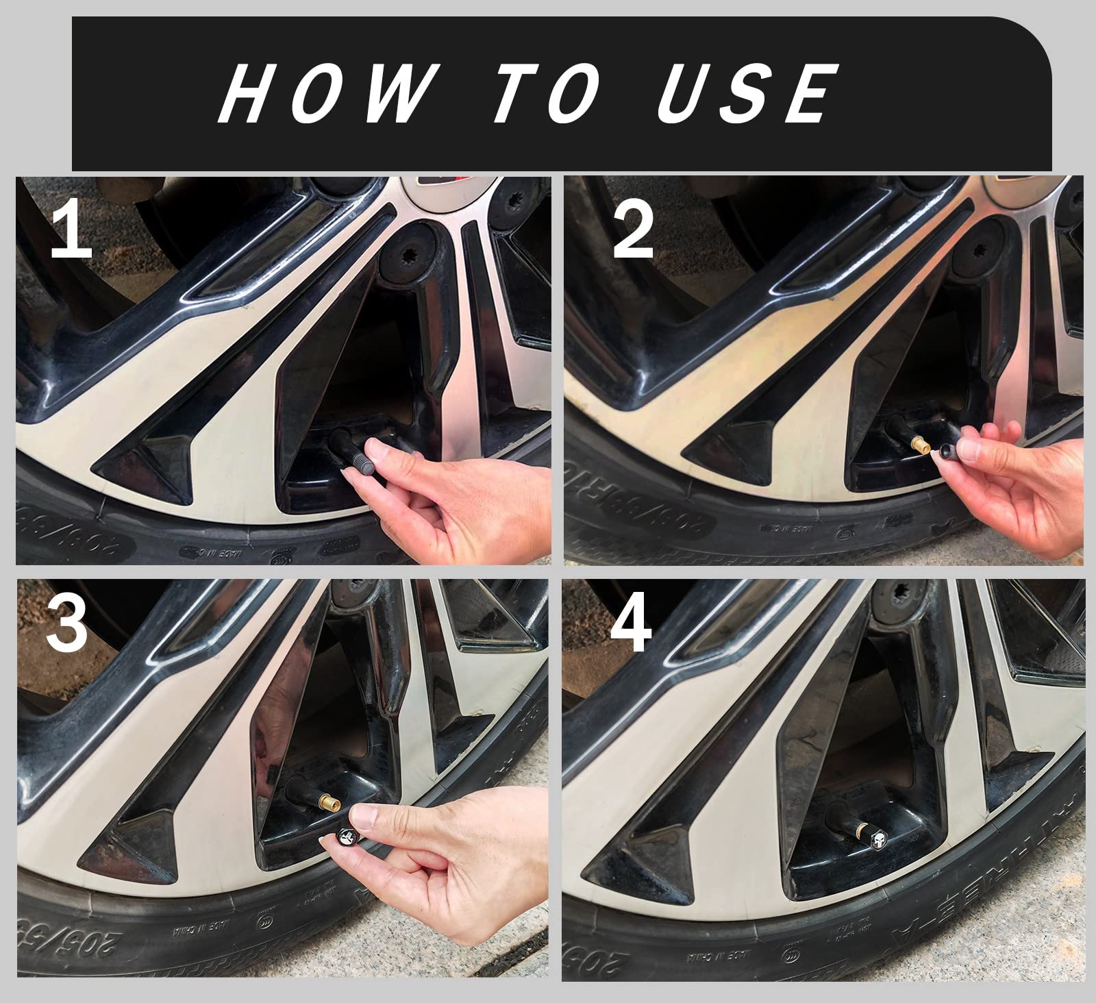 Ajxn 4 Pack Skull Car Wheel Tire Valve Stem Caps Airtight Dust Proof Covers Universal Tire Air Valve Caps For Cars, Trucks, Bicycles, Car Accessories For Men And Women White