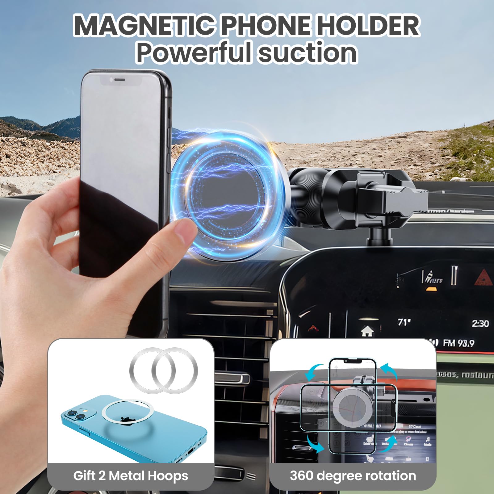 SwiftGaze Metal Magnetic Phone Mount for 2019+ RAM 1500/2500/3500 & 2019+ RAM TXR, OEM Holes Screws Install Super Stable for Off