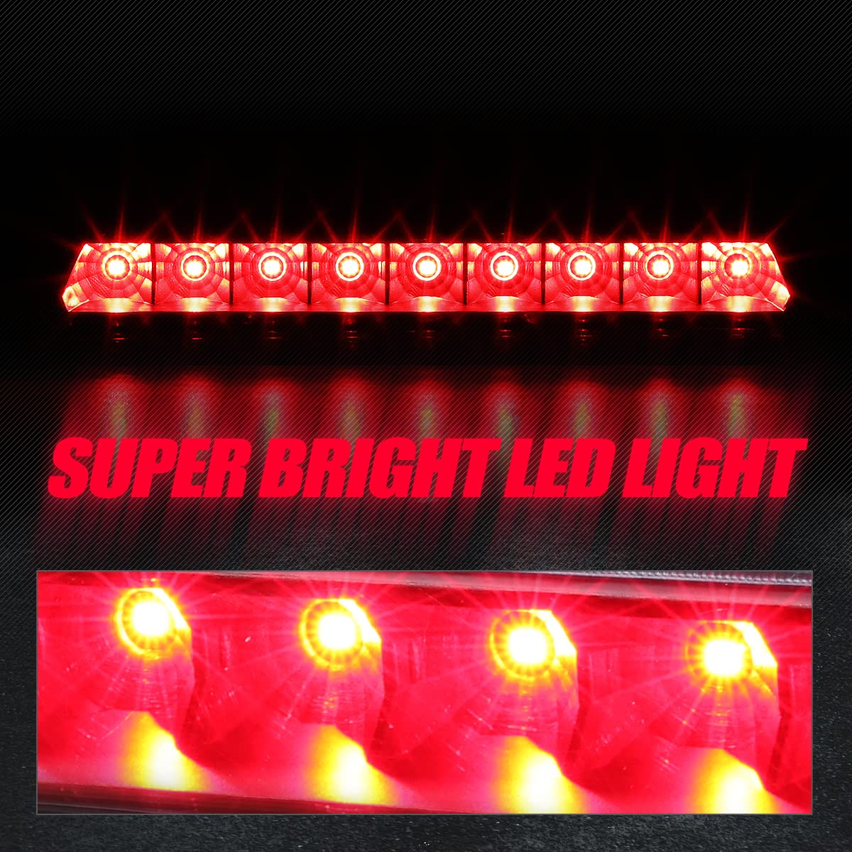 Auto Dynasty Full Led High Mount Centre 3Rd Third Tail Brake Light Stop Lamp Compatible With Chevy Corvette C4 4Th Gen 1991-1996, Black Housing Smoked Lens