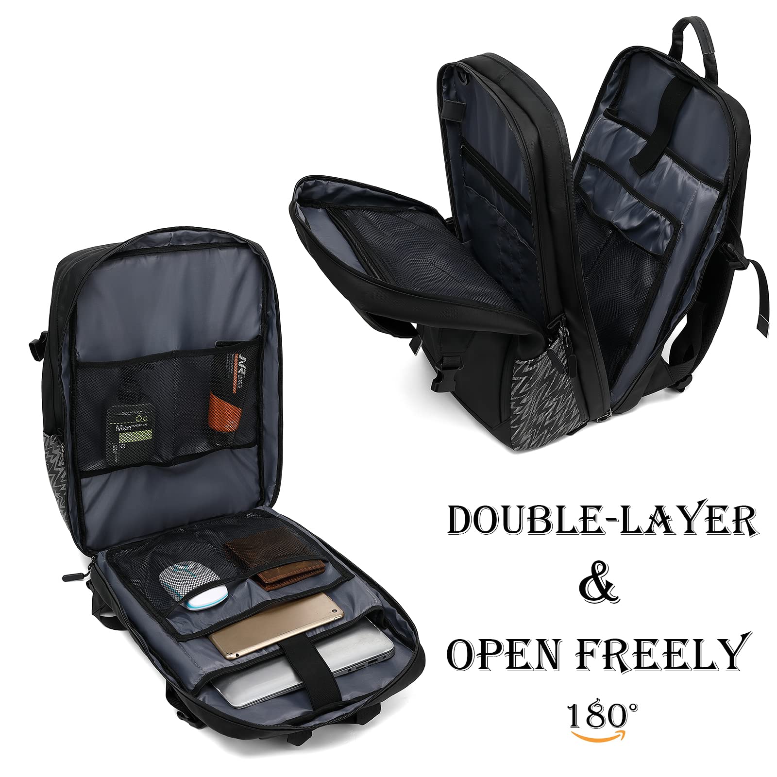 Mihunter Motorcycle Backpack, 17'' Laptop Compartment, High-Density Nylon, Adjustable Helmet Holder, Reflective, Waterproof For