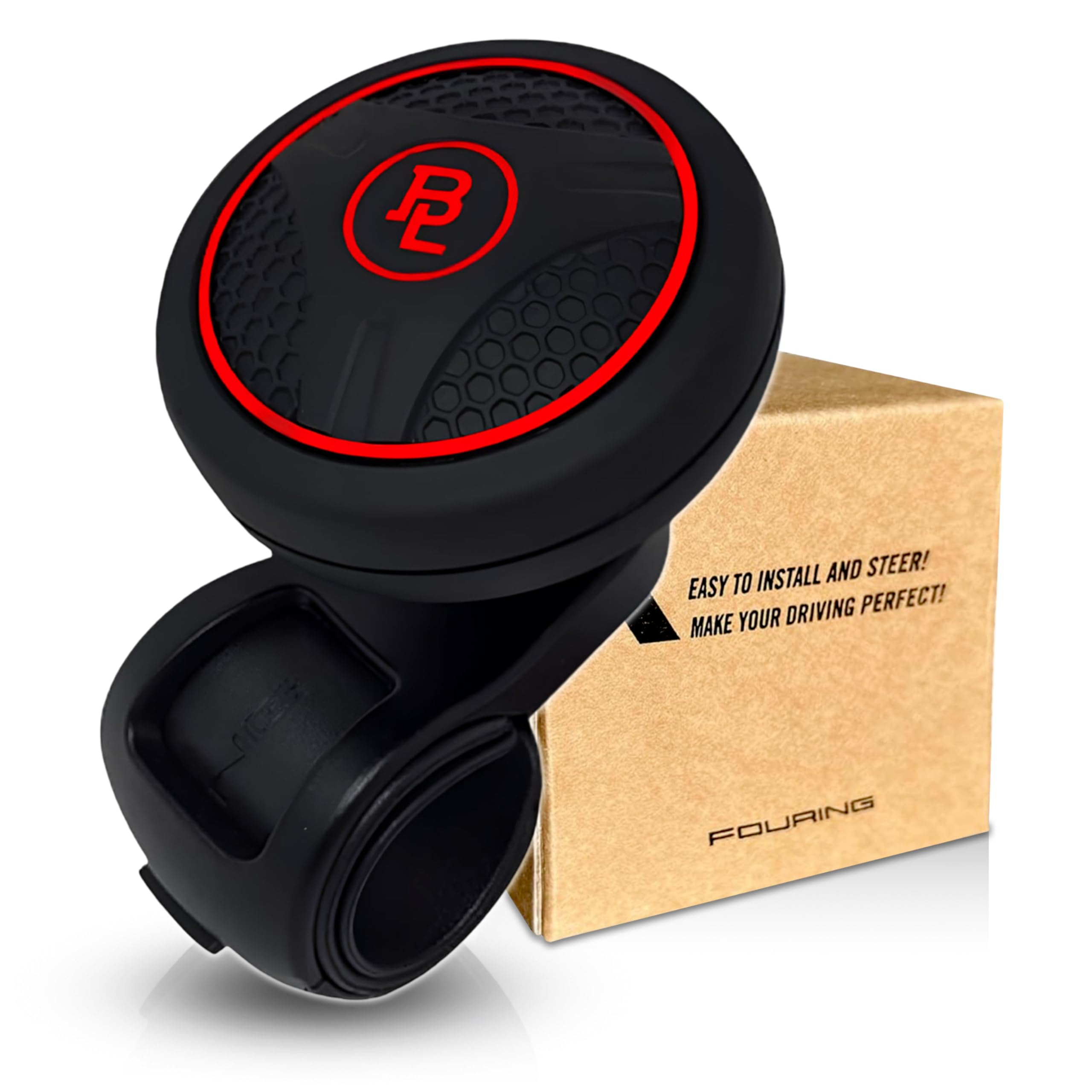 Fouring BL Steering Wheel Knob Spinner - Universal Non-Slip Fit, ABS & Premium Silicone Finish Suicide Knob with Metal Ball Bearing - Ideal for Cars, Trucks, Boats (Silicone Red)
