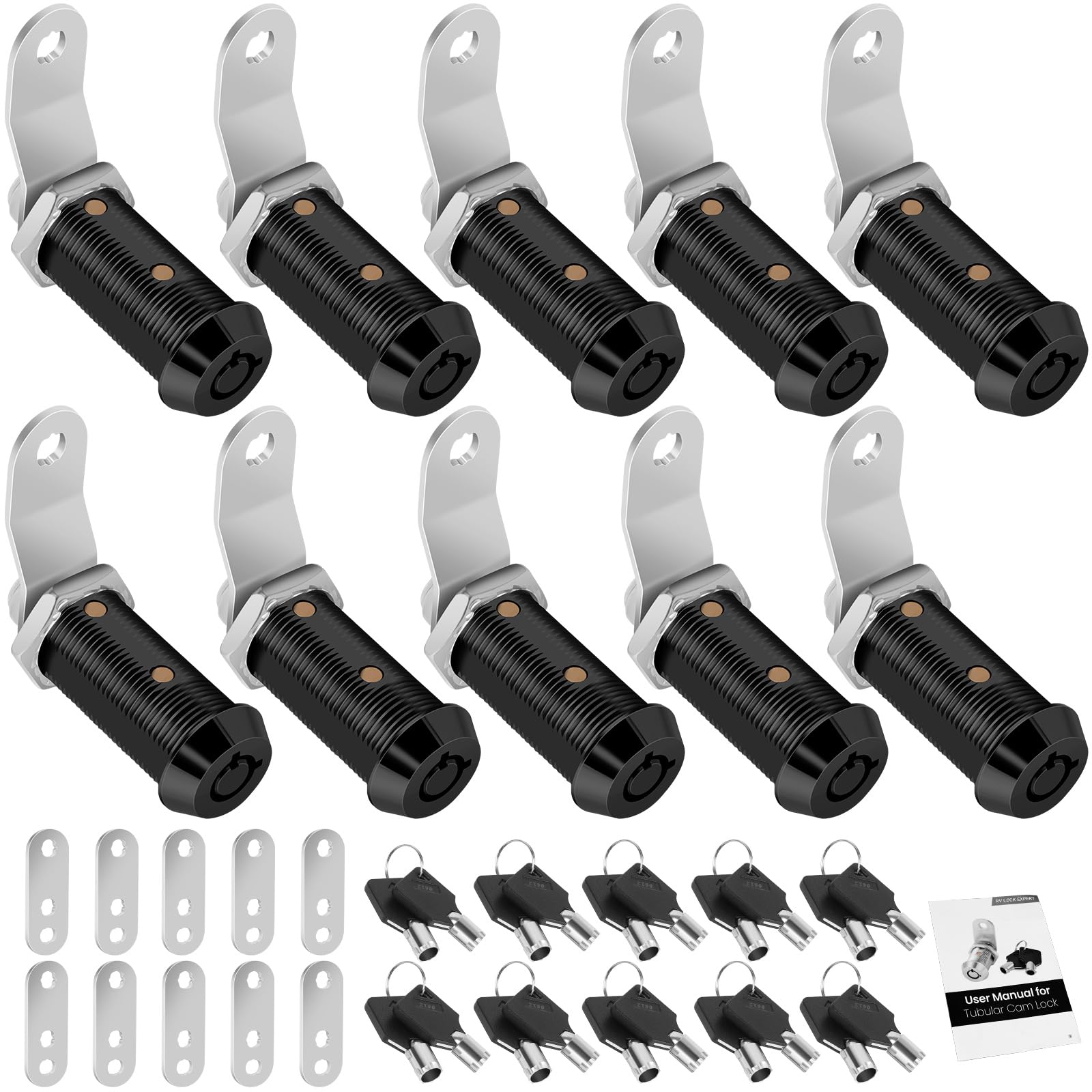 Cylinnda 10Pack Black Cabinet Lock With Keys, 1-1/2'' Rv Storage Locks Keyed Alike, Rv Locks For Storage Door, Camper Toolbox Rv