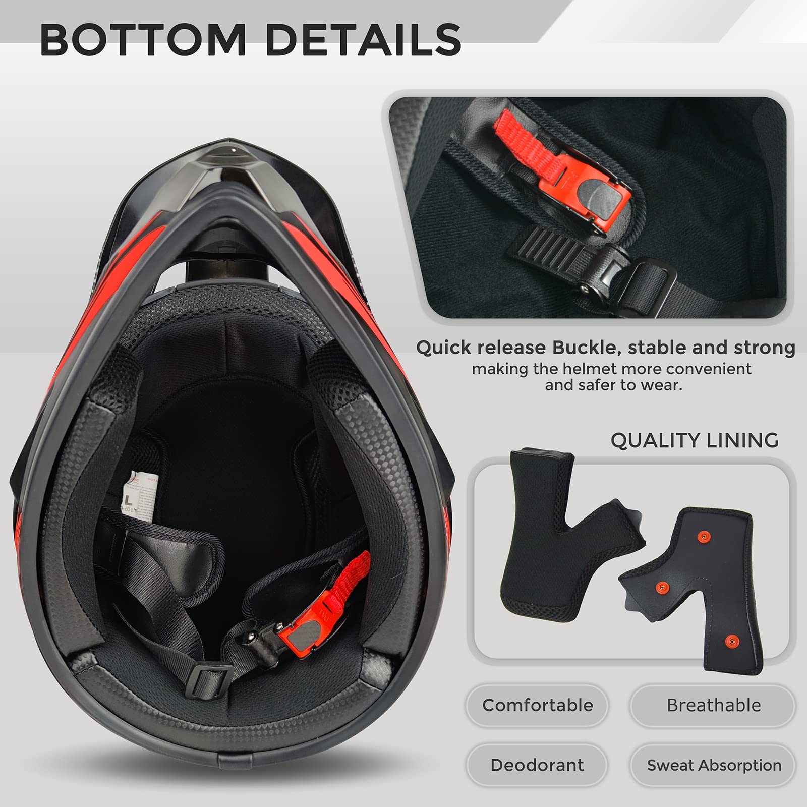 Motocross Helmet,Youth Kids Trend Full Face Helmet,Atv Motorcycle Helmet,Dirt Bike Downhill Off-Road Mountain Bike Helmet,Dot Certified,4-Piece Set (Red, S)