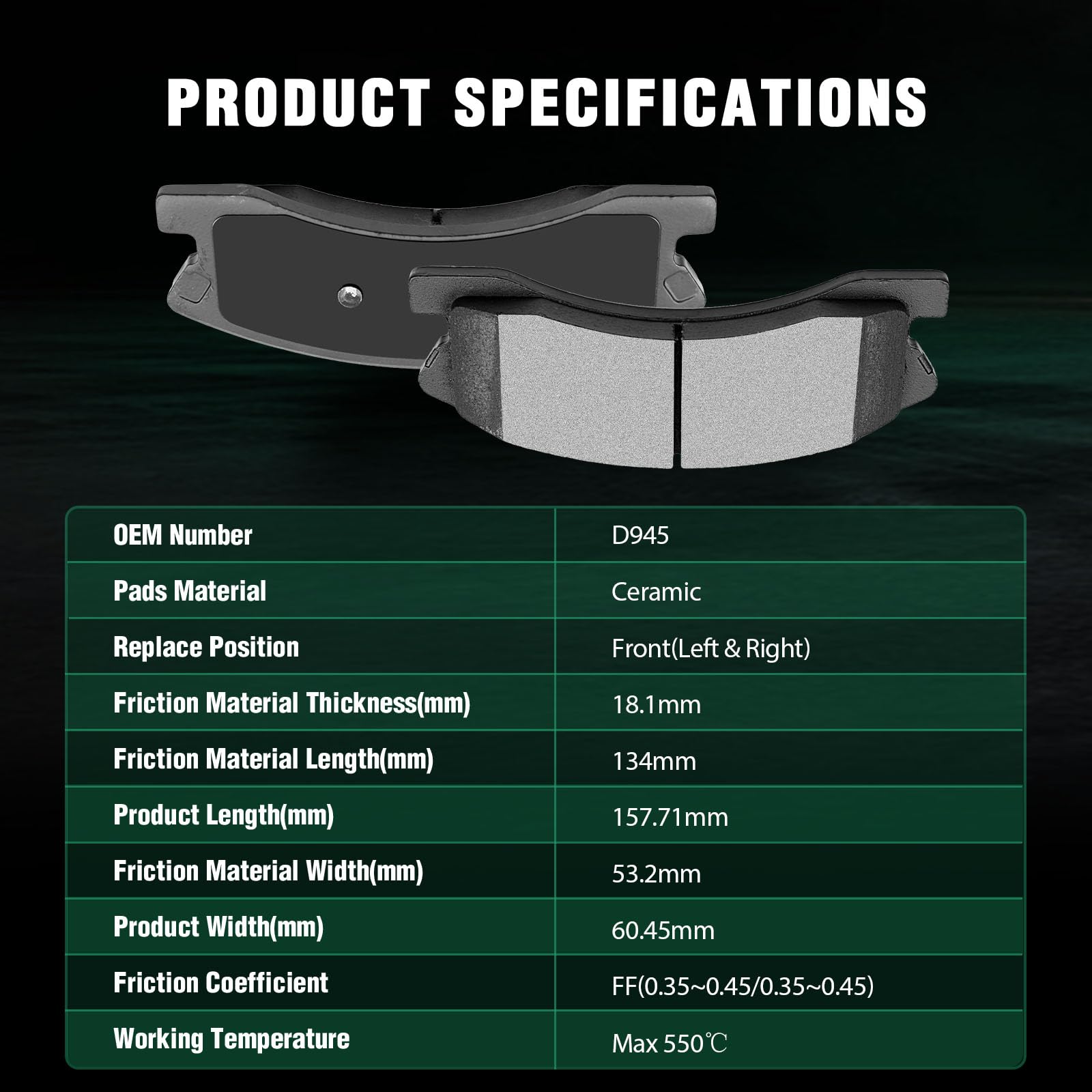 Automuto 4Pcs Front Ceramic Disc Brake Pads Set D945 For Jeep Grand Cherokee 1999-2004