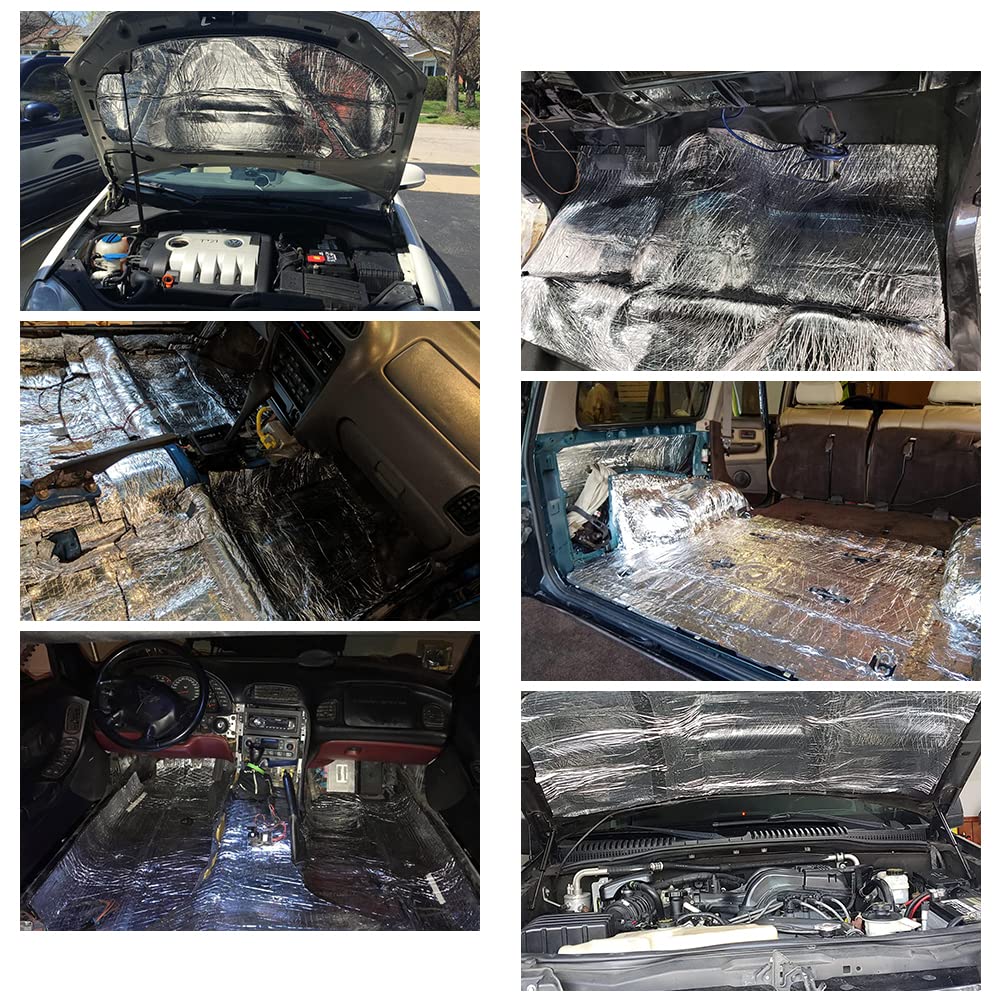 Gosche 197Mil 16 Sqft Sound Deadening Mat, 5Mm Sound Deadening Heat Shield Insulation Mat With Self-Adhesive Pe Foam Dampening Material For Car Hood Trim Roof Door 9.8'X 15.7'(15-Piece)