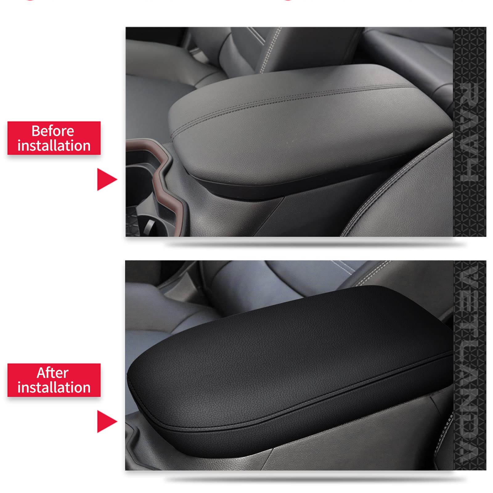 AOMSAZTO Black Leather Console Armrest Cover for Toyota RAV4 2019-2025 - Durable, Stylish Protection for Your Vehicle's Interior