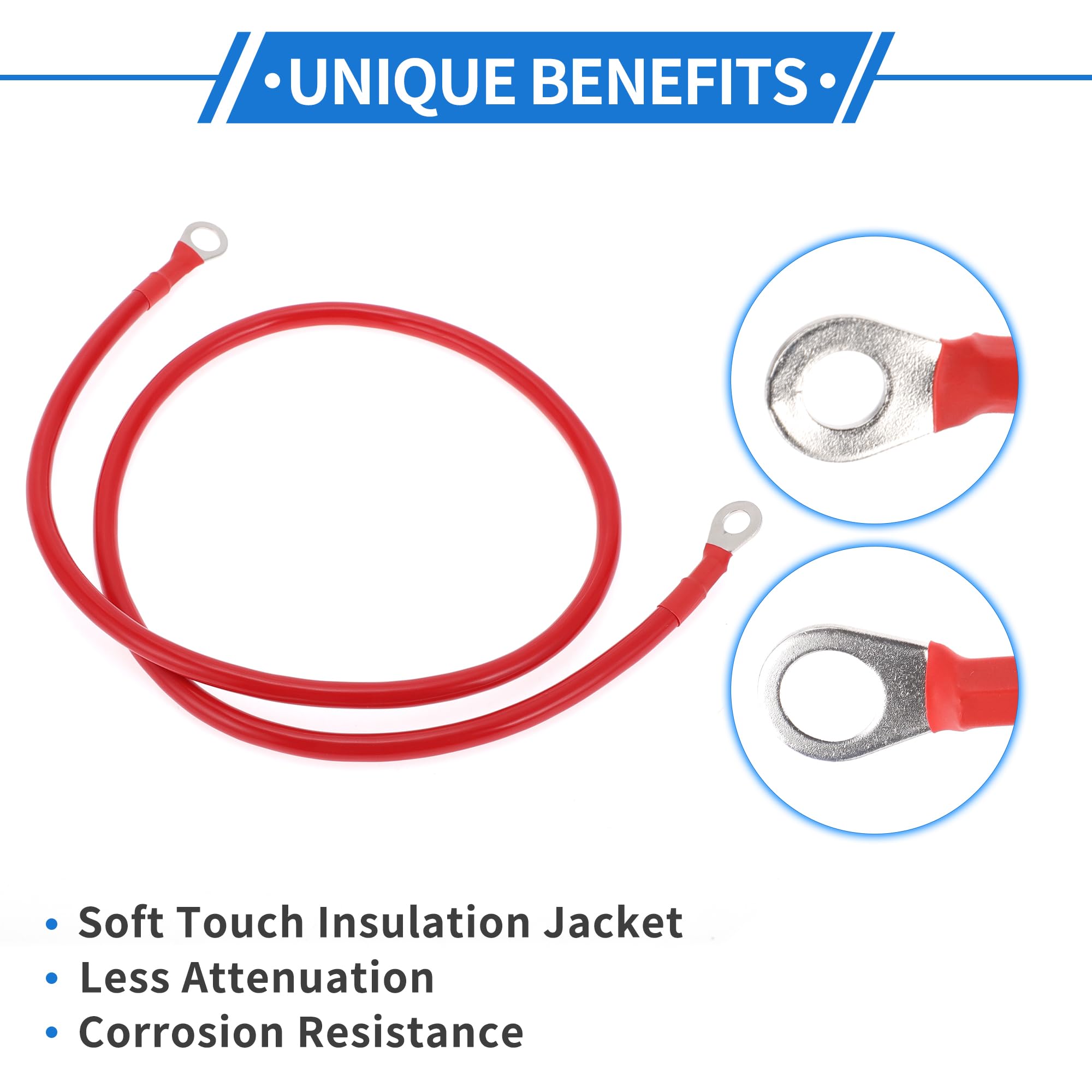 VekAuto 1 Pc Battery Inverter Cable 6 AWG Gauge 3FT 3/8'' Lug 5/16'' Lug Battery Cable Universal for Car Vehicle Boat RV Solar T