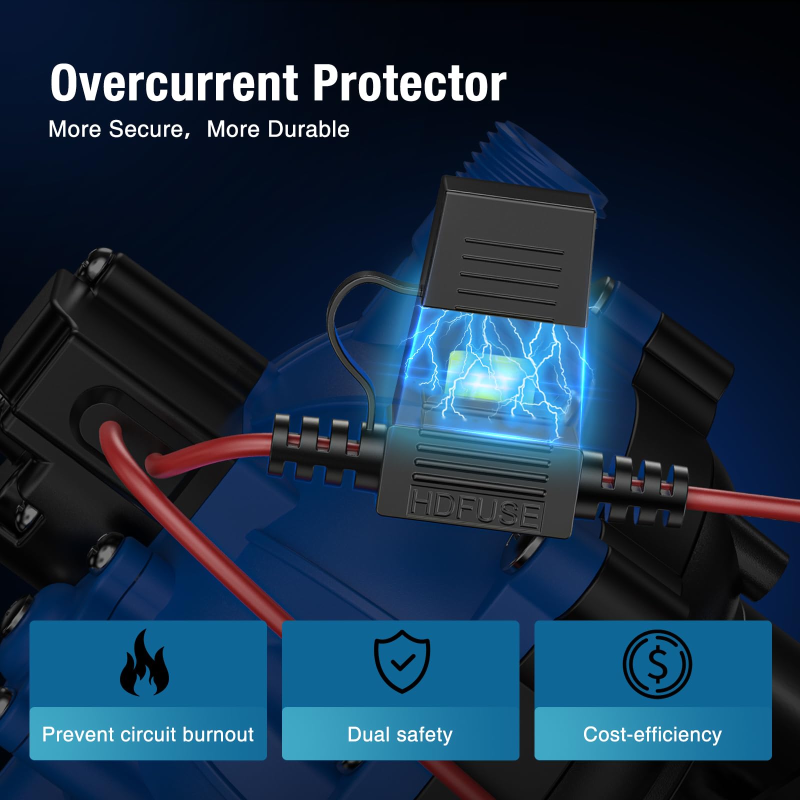 CrestWave 12V RV Water Pump, 7GPM 70PSI, 5-Chamber Diaphragm Pump with Overcurrent Protectors, Self-Priming Water Pressure Pump