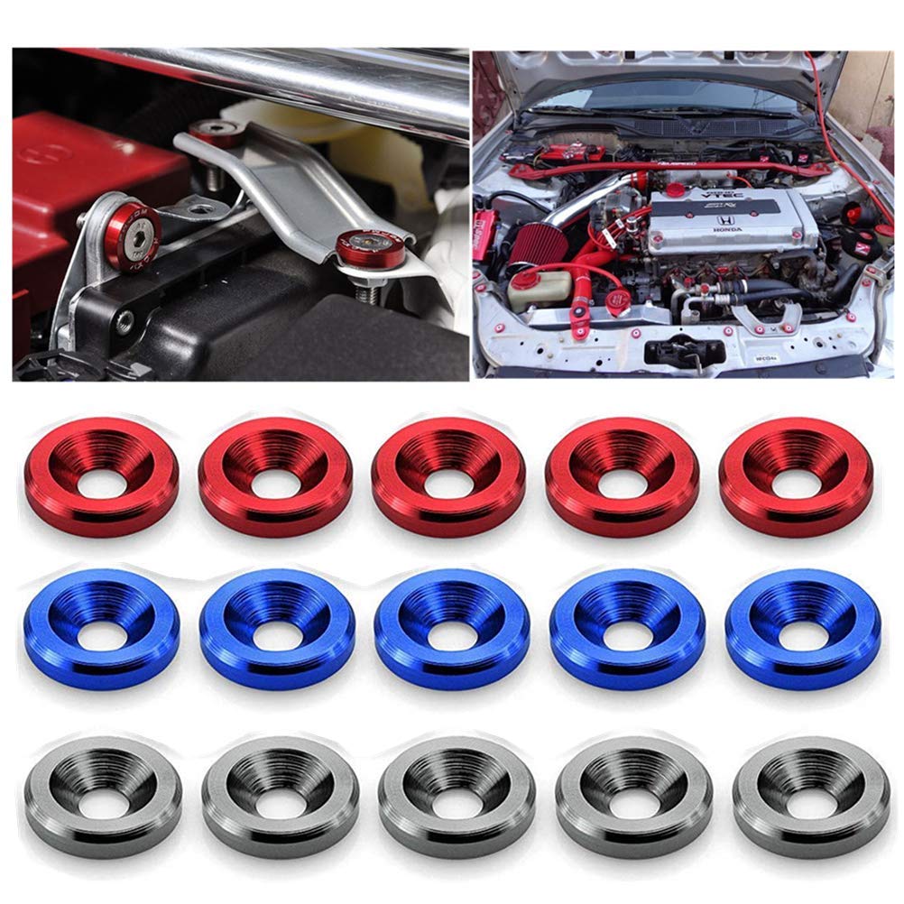 Stetion 25 Pcs Fender Bumper Washer Bolt 6061 T6 Grade M6X20Mm Cnc Finishing Washer Engine Bay Dress Up Fastener Kit (Red)