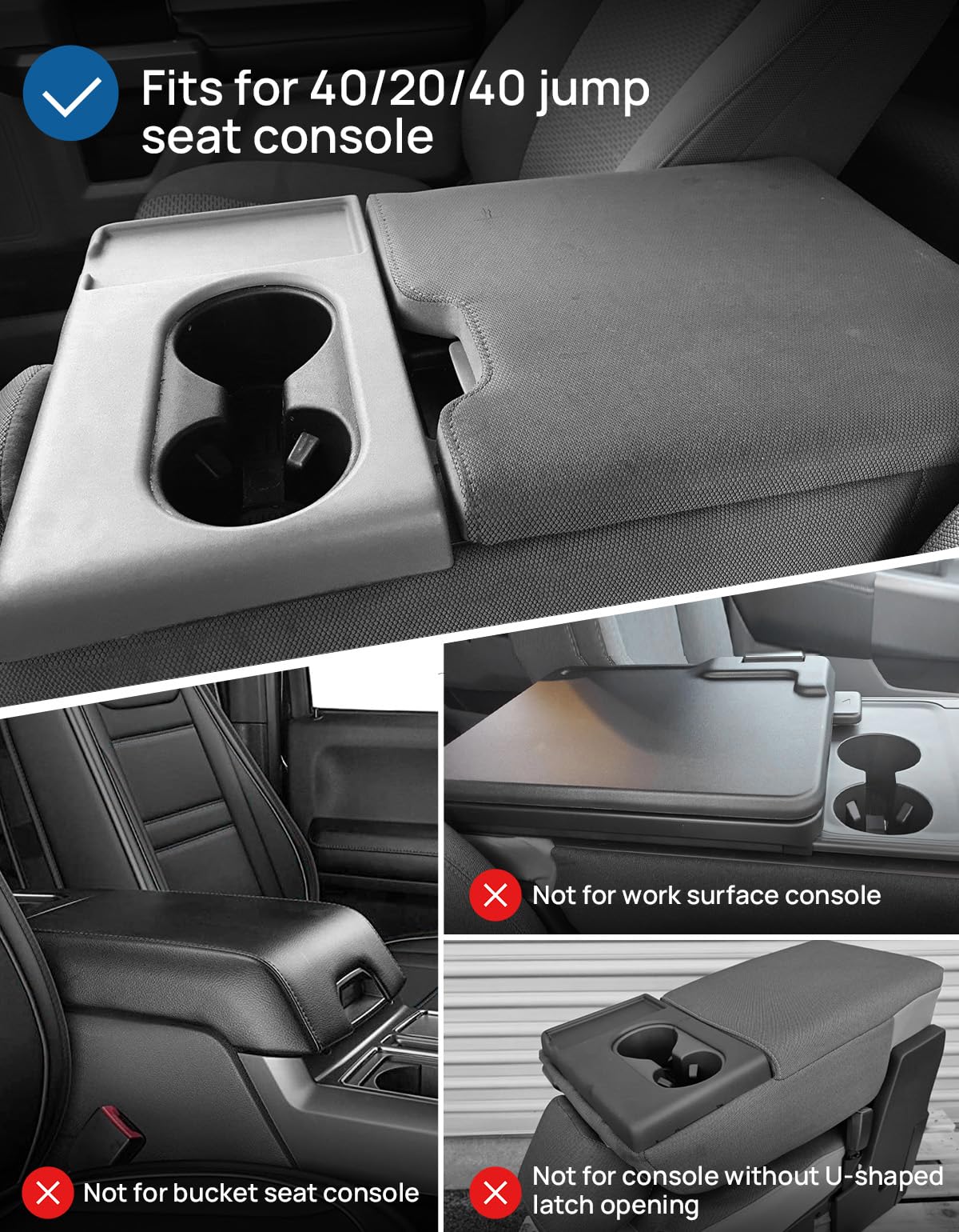Issyauto Center Console Cover Compatible With 2015-2025 F150, 2017-2025 F250 F350 F450 With 40/20/40 Jump Seat, Neoprene Armrest