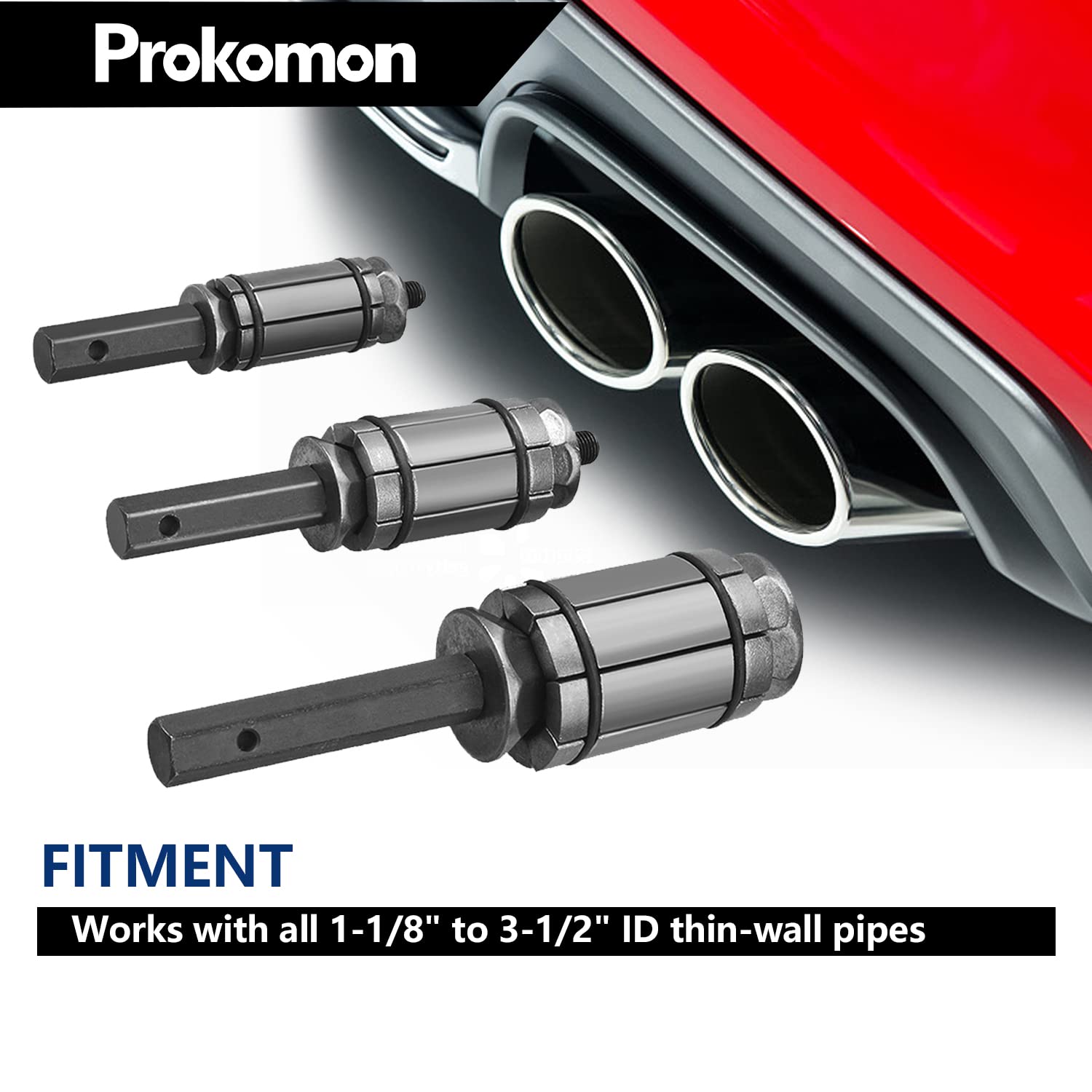 Prokomon 3 Pieces Exhaust Pipe Expander; Pipe Stretcher Kit; Muffler Pipe Expander;Tail Pipe Expander 1/18' To 3-1/2'