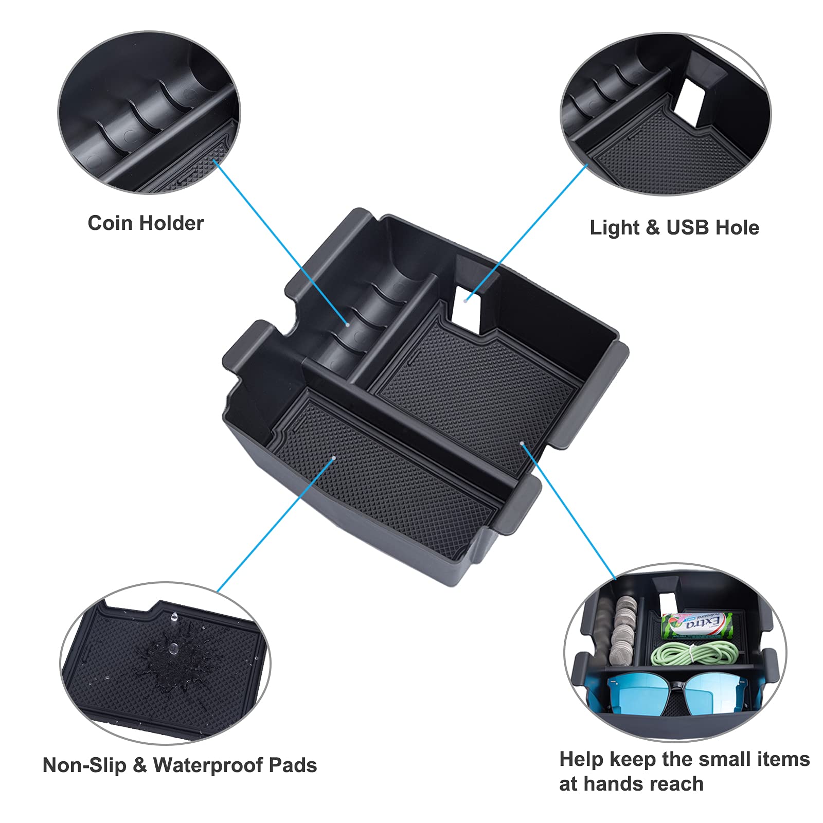 Pimcar Center Console Organizer Compatible With Jeep Wrangler Jl/Jlu 2018-2022 2023 & Jeep Gladiator Jt Truck 2020 2021 2022 2023 Armrest Storage Interior Accessories (Not For Jk/Jku)-Black Trim