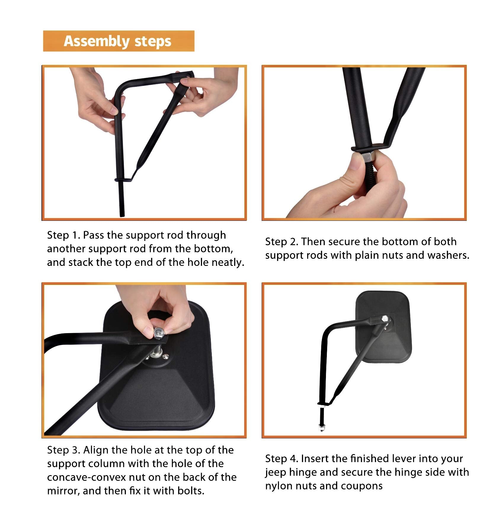 Justtop Mirrors Doors Off, Side View Mirrors Compatible With Jeep Wrangler Cj Yj Tj Jk Jl & Unlimited,Quicker Install Door Hinge