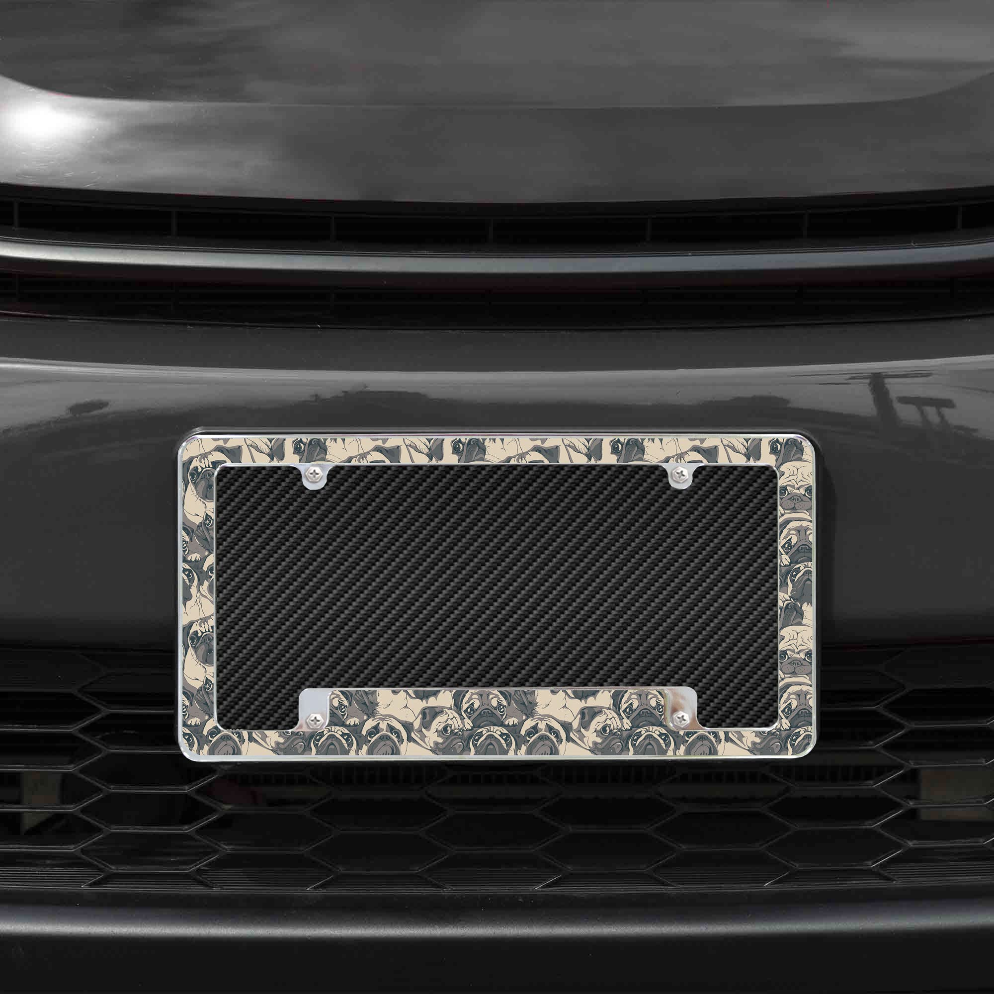 Rico Industries Repeating Pugs All Over Automotive License Plate Frame for Car/Truck/SUV (12 x 6)
