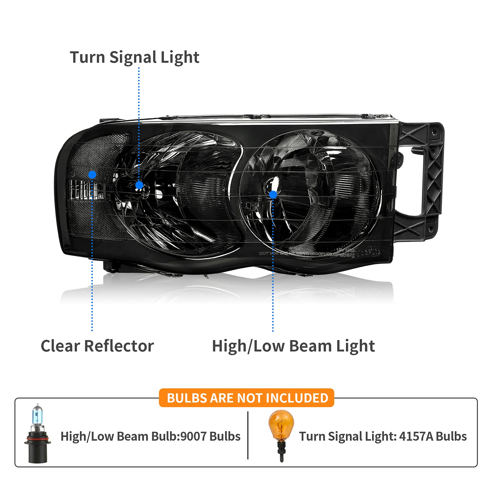 Dwvo Headlights Assembly Compatible With 2002 2003 2004 2005 Dodge Ram 1500 2500 3500 Pickup Headlamp Replacement Smoke Lens Cle