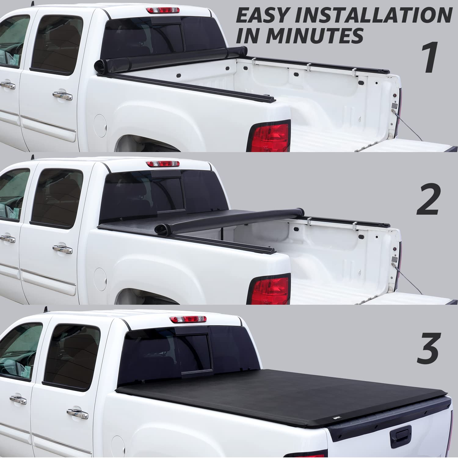 Amazon Basics Soft Roll Up Tonneau Cover, 5.8ft, Black, Aluminum, Model DS-SKM0458 for 2014-2019 Chevy Silverado, GMC Sierra 1500