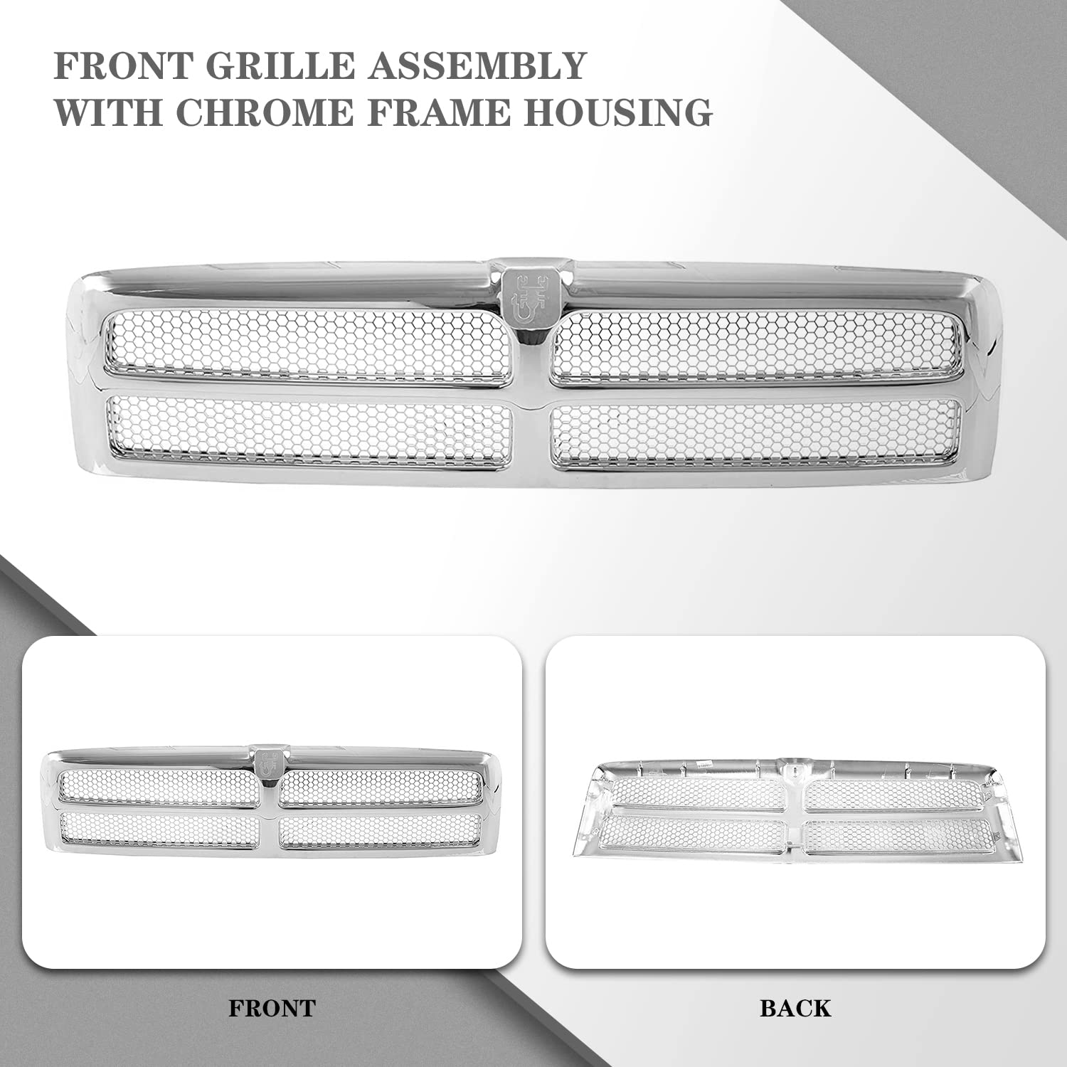 Carpartsdepot Chrome Honeycomb Mesh Grille Insert - Compatible With 1994-2002 Dodge Ram 1500, 2500, 3500 Pickup Truck - Fits Ch1