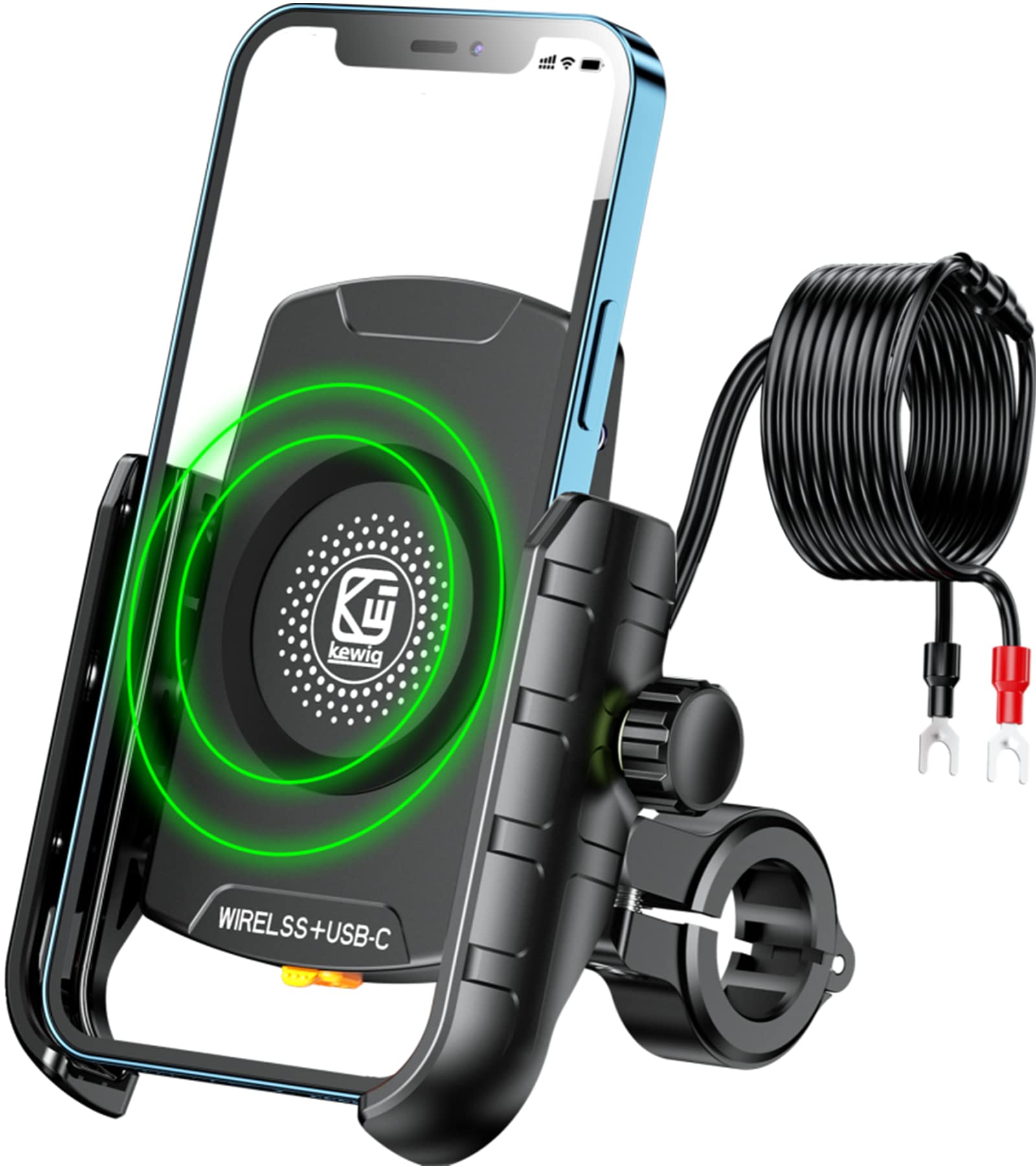 BRCOVAN Motorcycle Phone Mount with Qi 15W Wireless Charger & USB C 20W Fast Charging Port, Waterproof Motorcycle Cell Phone Hol