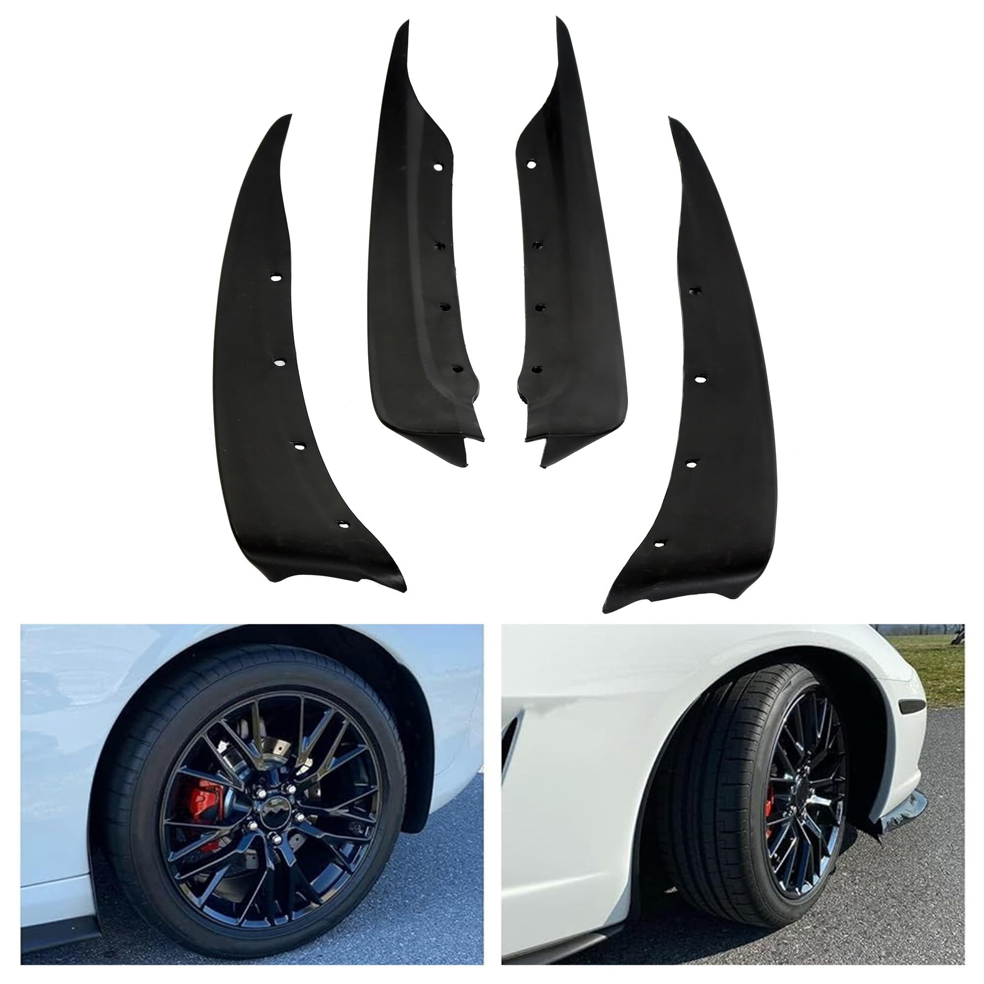 Ecotric Mud Flap Splash Guards Compatible With 2005-2013 Chevy Chevrolet Corvette C6 Replacement For 19170234 Complete Set Black Molded Mudguards Front Rear Kit Driver & Passenger Side 4 Pcs