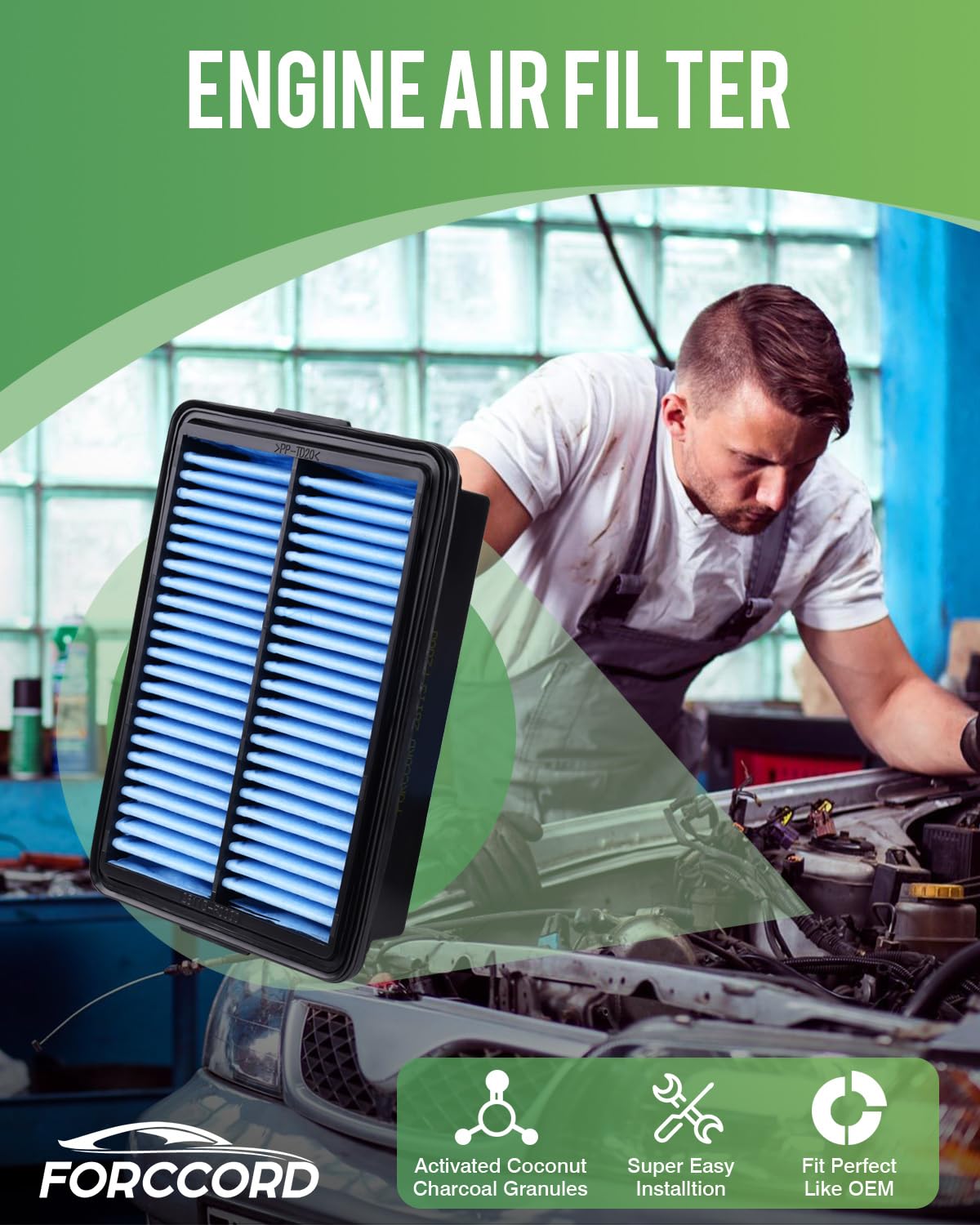 Forccord Cabin Air Filter And Engine Air Filter Fit For Kona 2018-23 1.6L 2.0L, Kia Soul 1.6L 2020-25 Replacement 97133-D1000 28