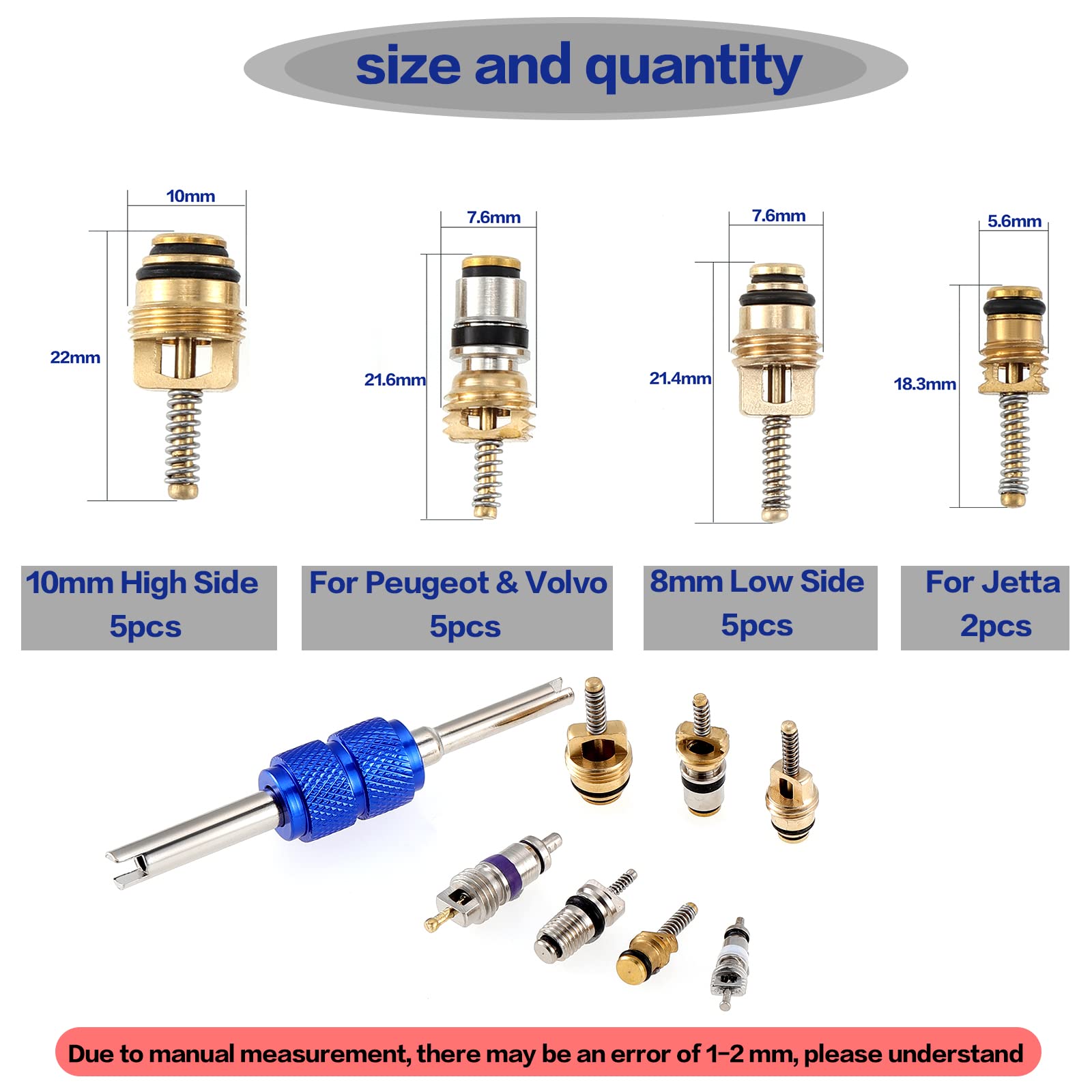 OCR Car Air Conditioner Valve Core R12 R134a Automotive Air Conditioning Refrigeration Tire Valve Stem with Double Head Dual Dis