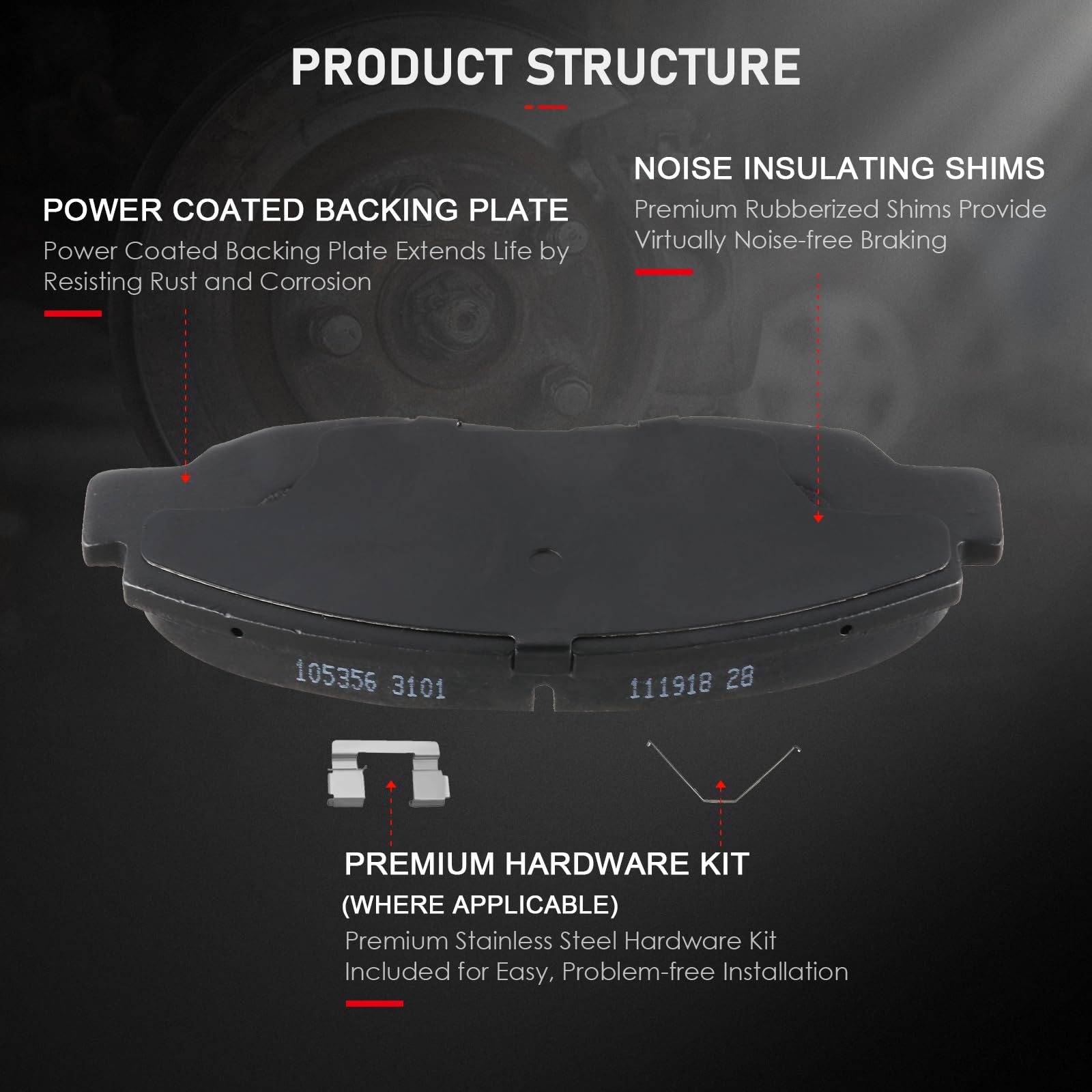 Cciyu D1578 Front Semi-Metallic Disc Brake Pads Kit For Honda Civic 2012-2015 4Pcs