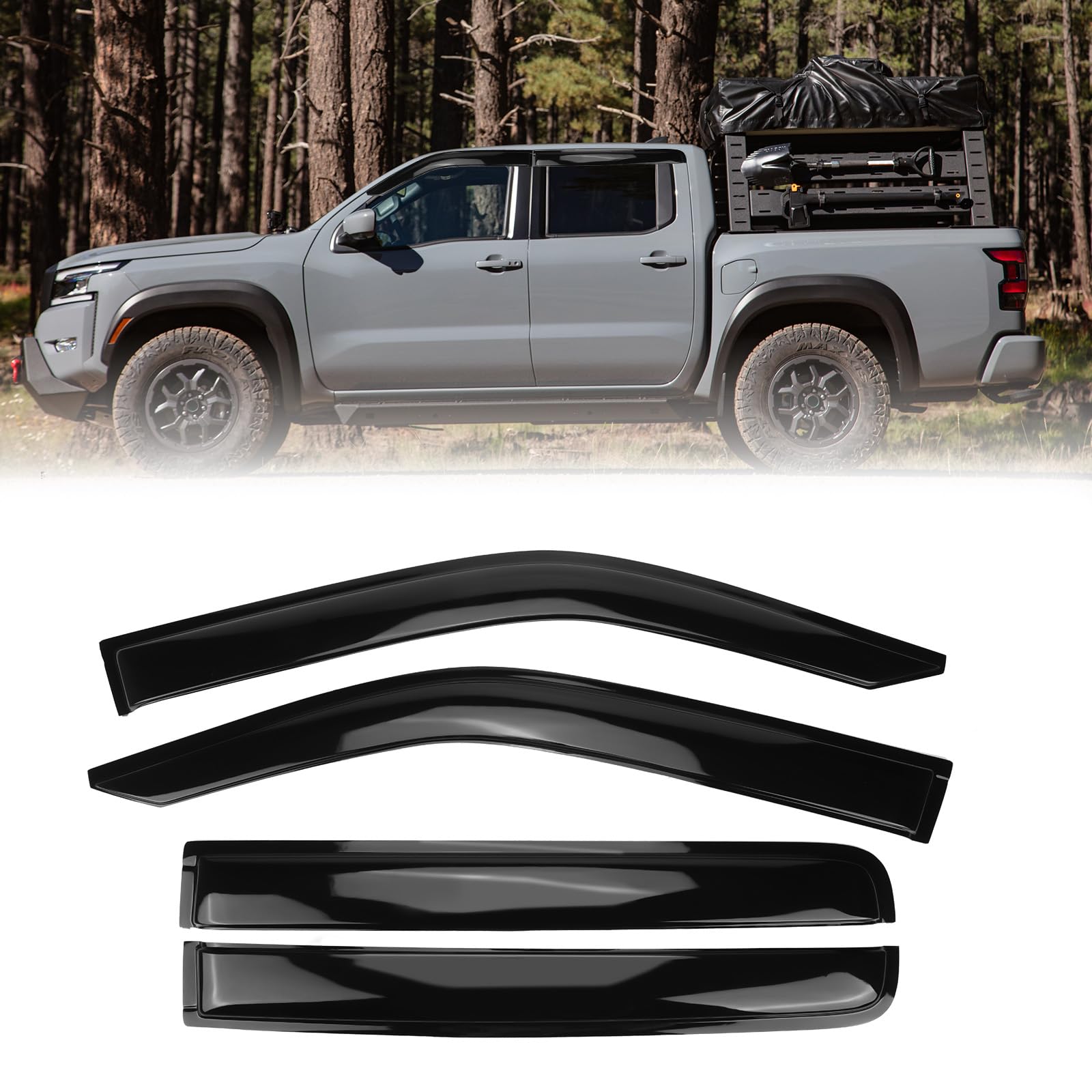 FormiPow Window Visors Rain Guards for 2022-2025 Nissan Frontier Crew Cab, Tape-On Window Deflectors, Weather Protection, Wind N