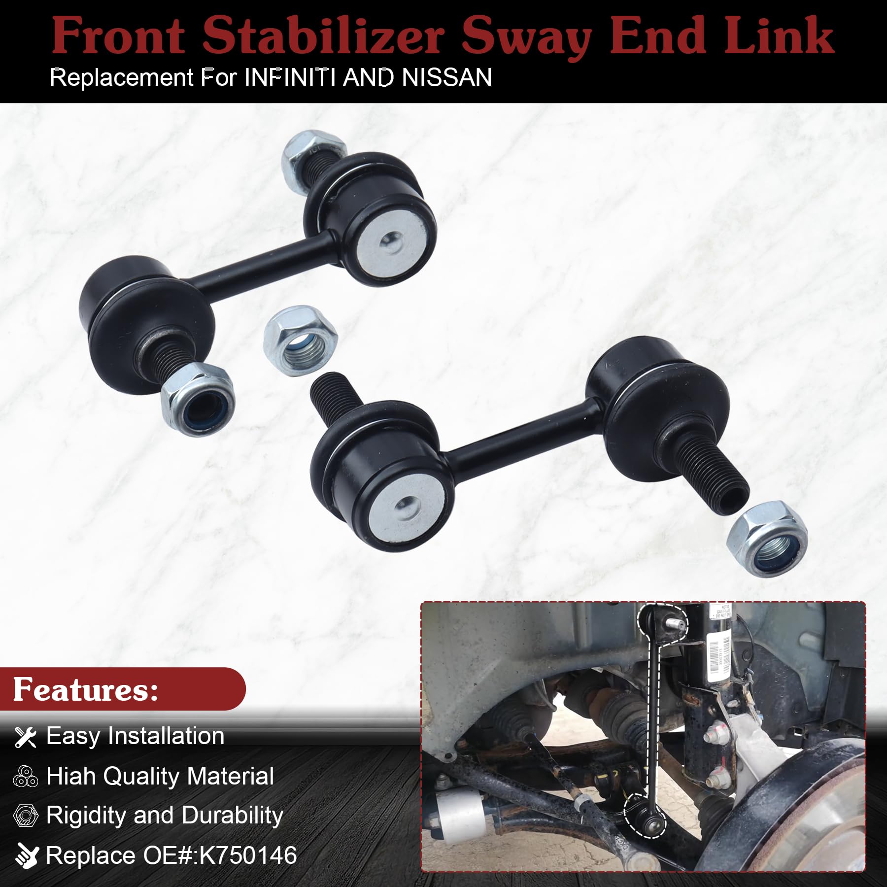 Stiueoav K750146 Sway Bar Link - Front Stabilizer End Link Compatible With 2004-2013 Qx56 ?2014-2022 Qx80 ?2005-2015 Armada?2017