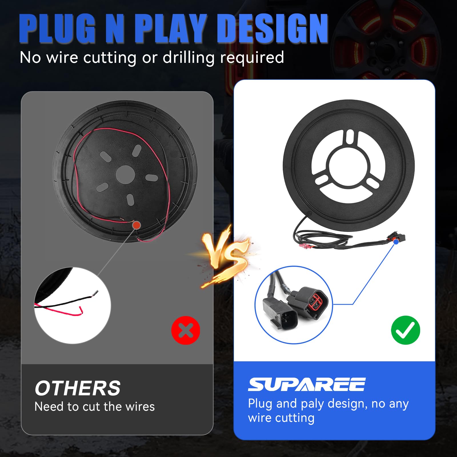 Suparee Spare Tire Brake Light Fit For Jeep Wrangler 2007-2017 Jk Jku Yj Tj, Plug And Play 4Th Third Brake Light Rear Led Ring W