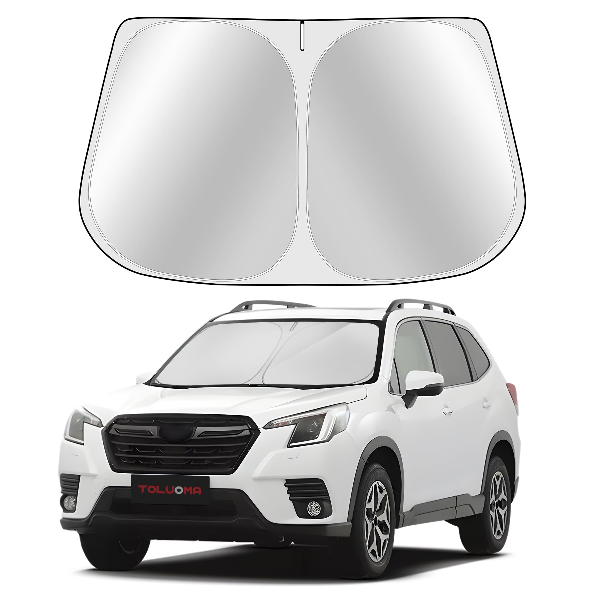 Toluoma Custom Fit Windshield Sun Shade For Suba-Ru Forester 2019-2024 - Full Coverage, 210T Reflective Fabric, Double-Layer Des