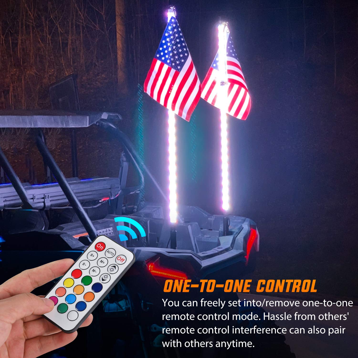 Nilight 2PCS 5FT Spiral RGB Led Whip Light with Spring Base Chasing Light RF Remote Control Lighted Antenna Whips for Can-Am ATV