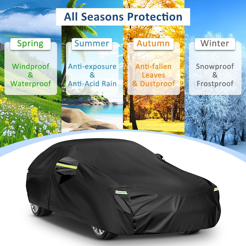 Sailnovo Car Cover Waterproof All Weather,7 Layers Heavy Duty Full Exterior Cover Snow Sun Uv (Pe+Cotton, A11 Fit Large Sedan-Le