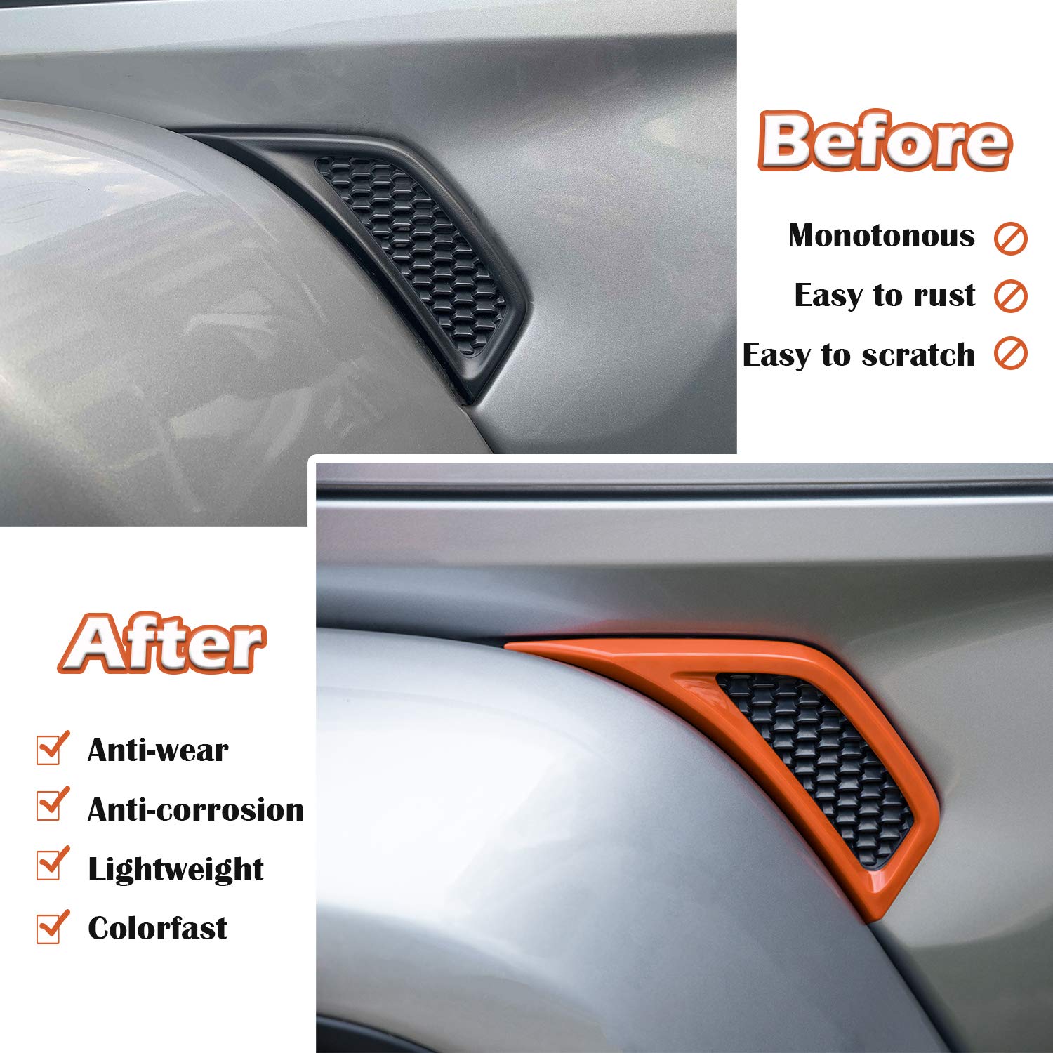 Bonbo 2Pcs Exterior Accessories Wheel Eyebrow Side Air Conditioning Vent Outlet Cover Trim For Jeep Wrangler Jl Jlu Sports Sahara Freedom Rubicon Unlimited Gladiator Jt 2018-2022 (Orange)