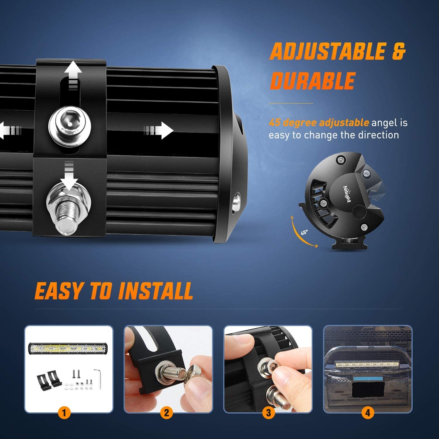 Nilight 20 Inch 420W Led Light Bar Triple Row Flood Spot Combo 42000Lm Driving Boat Led Off Road Lights With 12V On/Off 5 Pin Ro