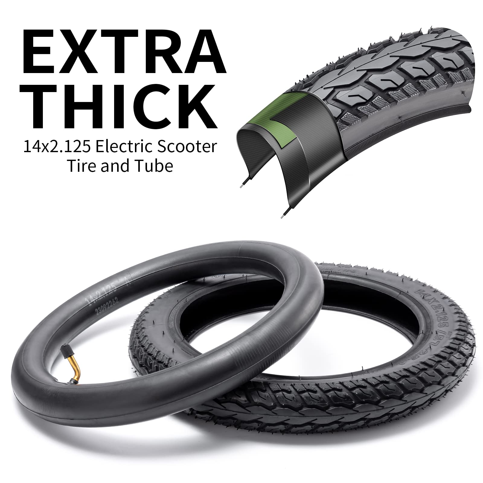 StaiBC Heavy-Duty 14x2.125 Tire & Tube Set for Electric Scooters & E-Bikes - Inflatable with Angled Valve Stem, 1 Set