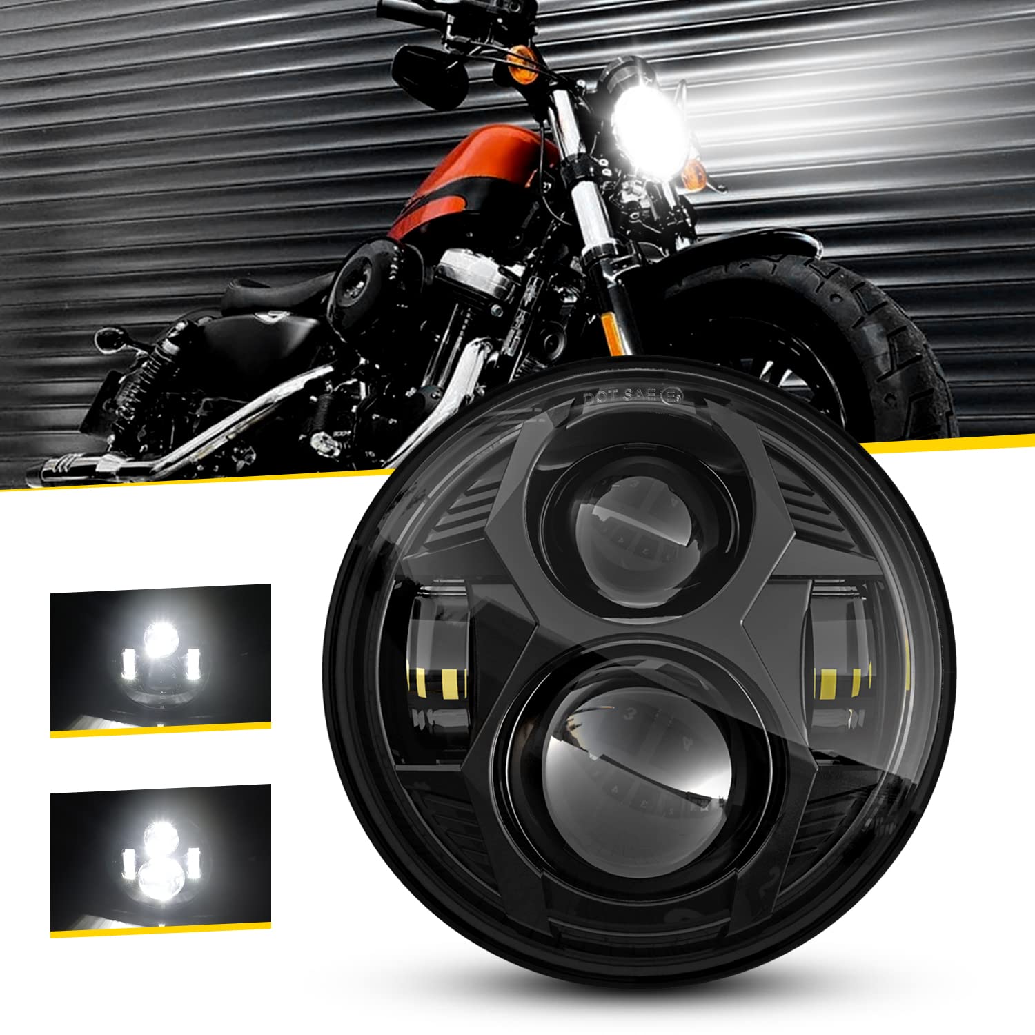 Lx-Light 51W 5-3/4 5.75 Inch Motorcycles Led Headlight With Emc Compatible With Iron 883 Dyna Street Bob Super Wide Glide Low Ri