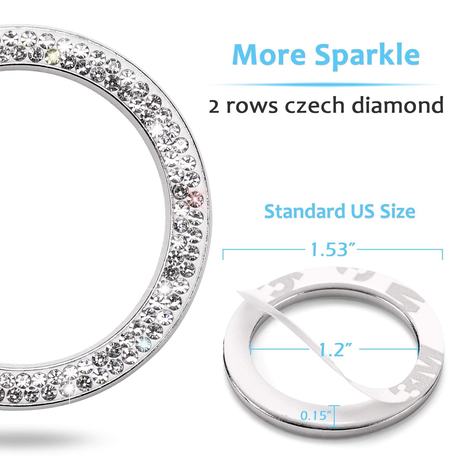 Tobequeen Bling Diamond Push Start Button Cover Ring, Interior Crystal Rhinestone Bling Starter Ring Emblem Sticker, Bling Car A