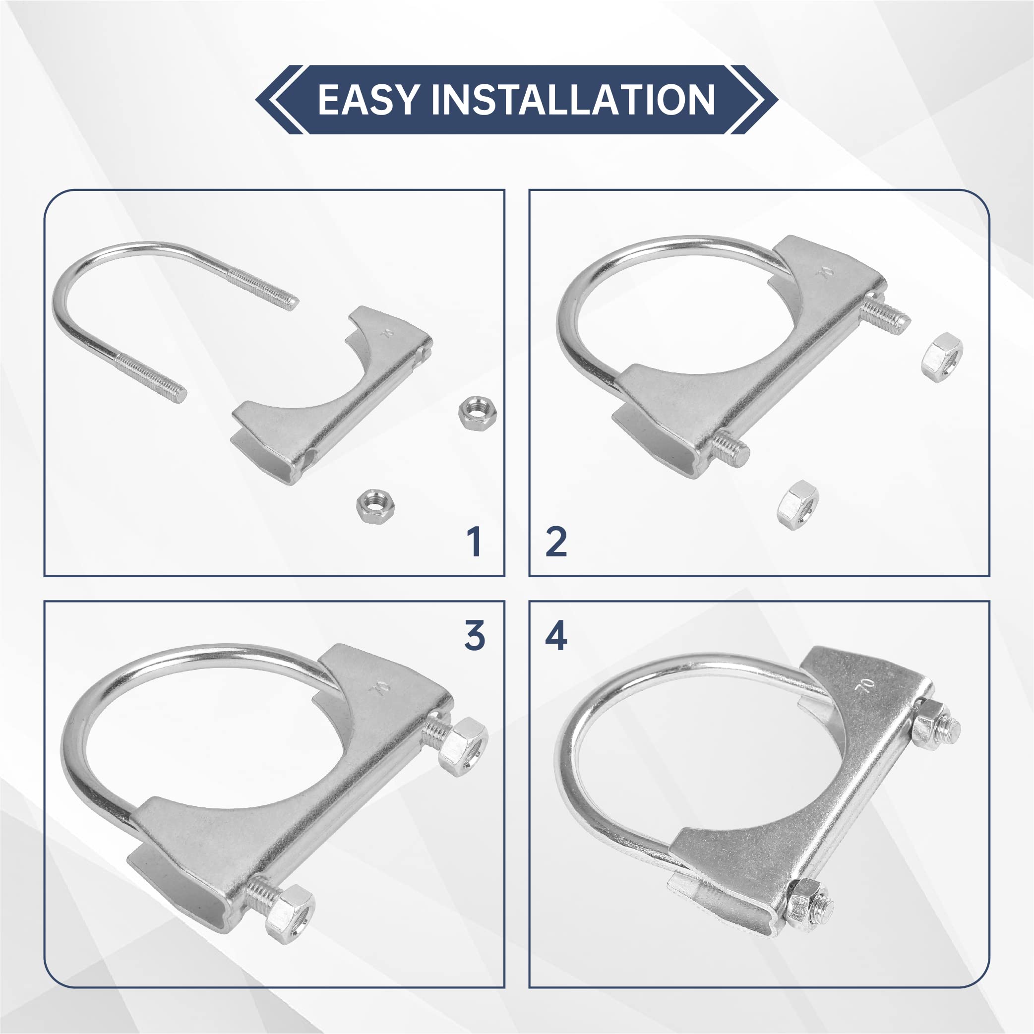 Batoneco 2.75'' U Bolt Clamp, Muffler Exhaust Clamps,2-3/4 Inch Saddle Style Heavy Duty Mild Steel(2-Pack)