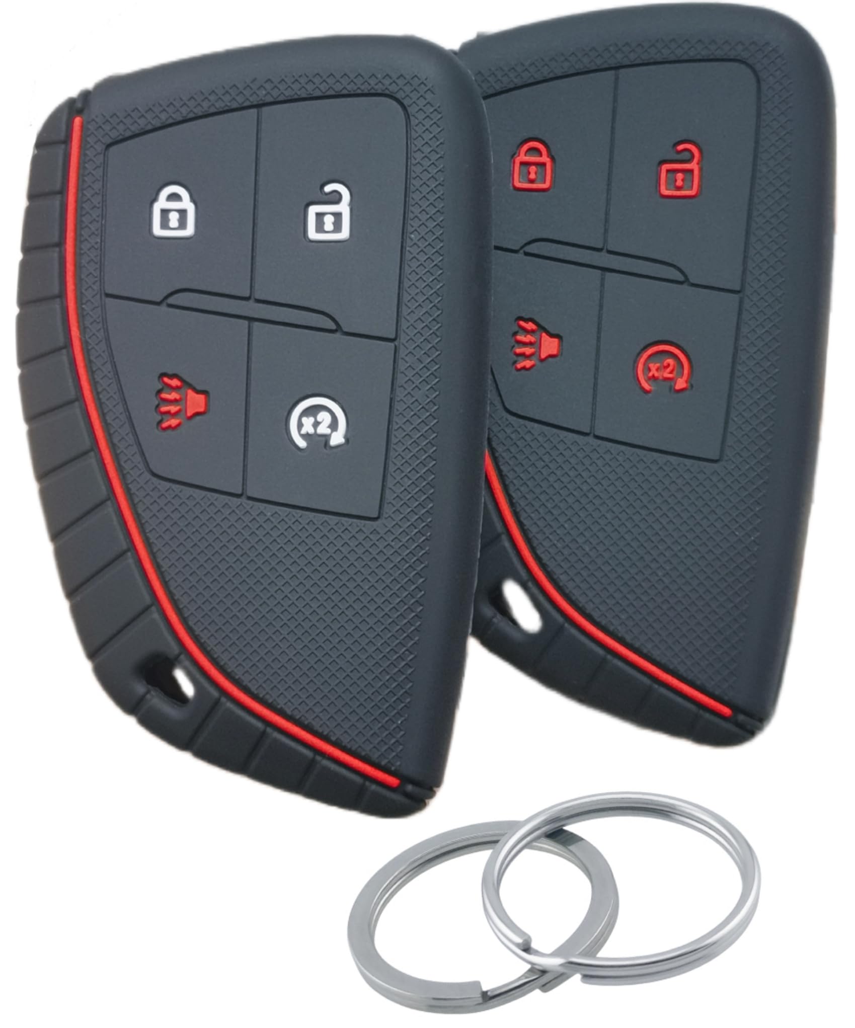 RUNZUIE 2Pcs 4 Buttons Silicone Smart Key Fob for 2023 2024 Chevy Chevrolet Colorado Key Fob Cover (Black with Red/White)