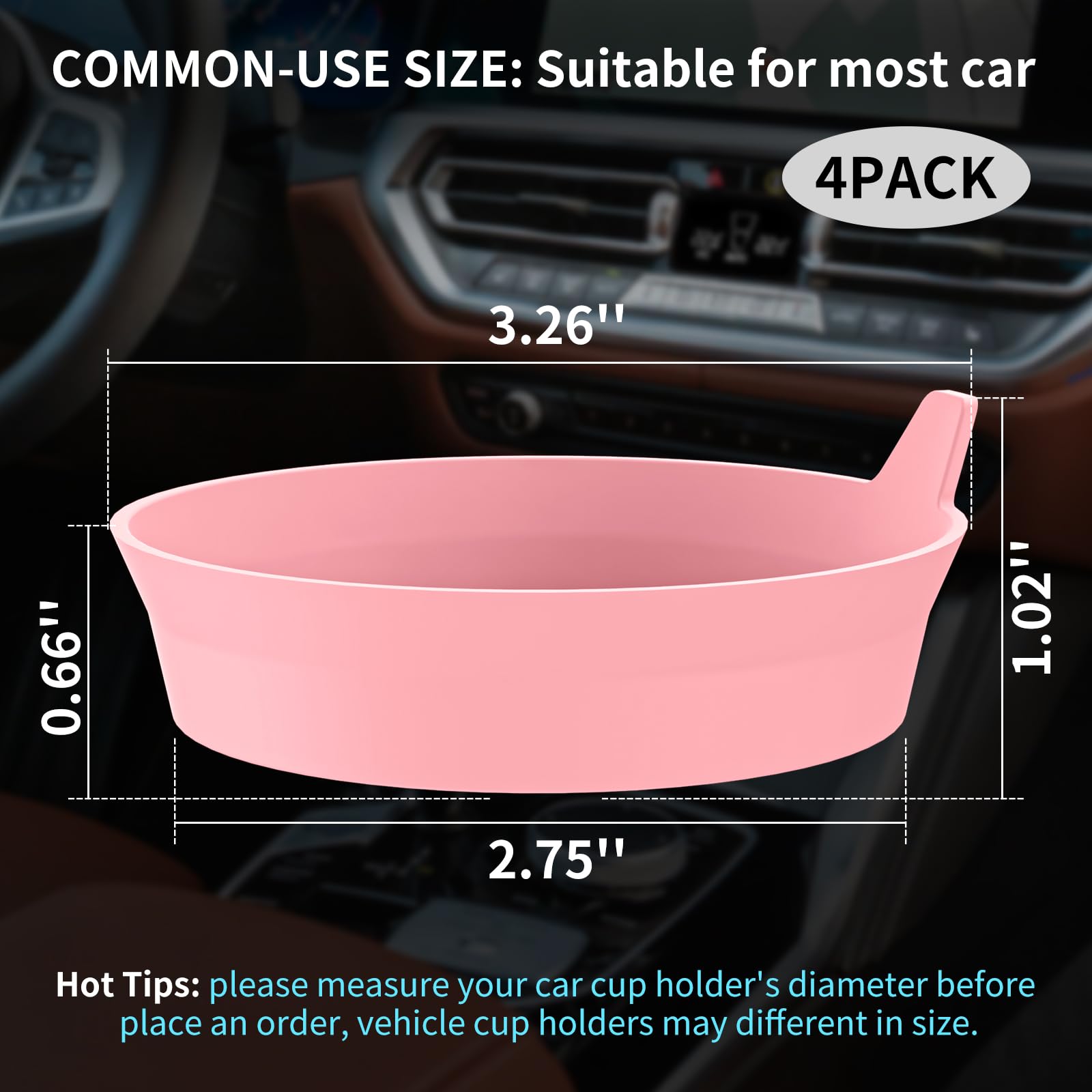 Me.Fan Car Cup Holder Coasters [4 Pack] Silicone Cups Mats, Automotive Universal Non-Slip Recessed Interior Accessories Pink