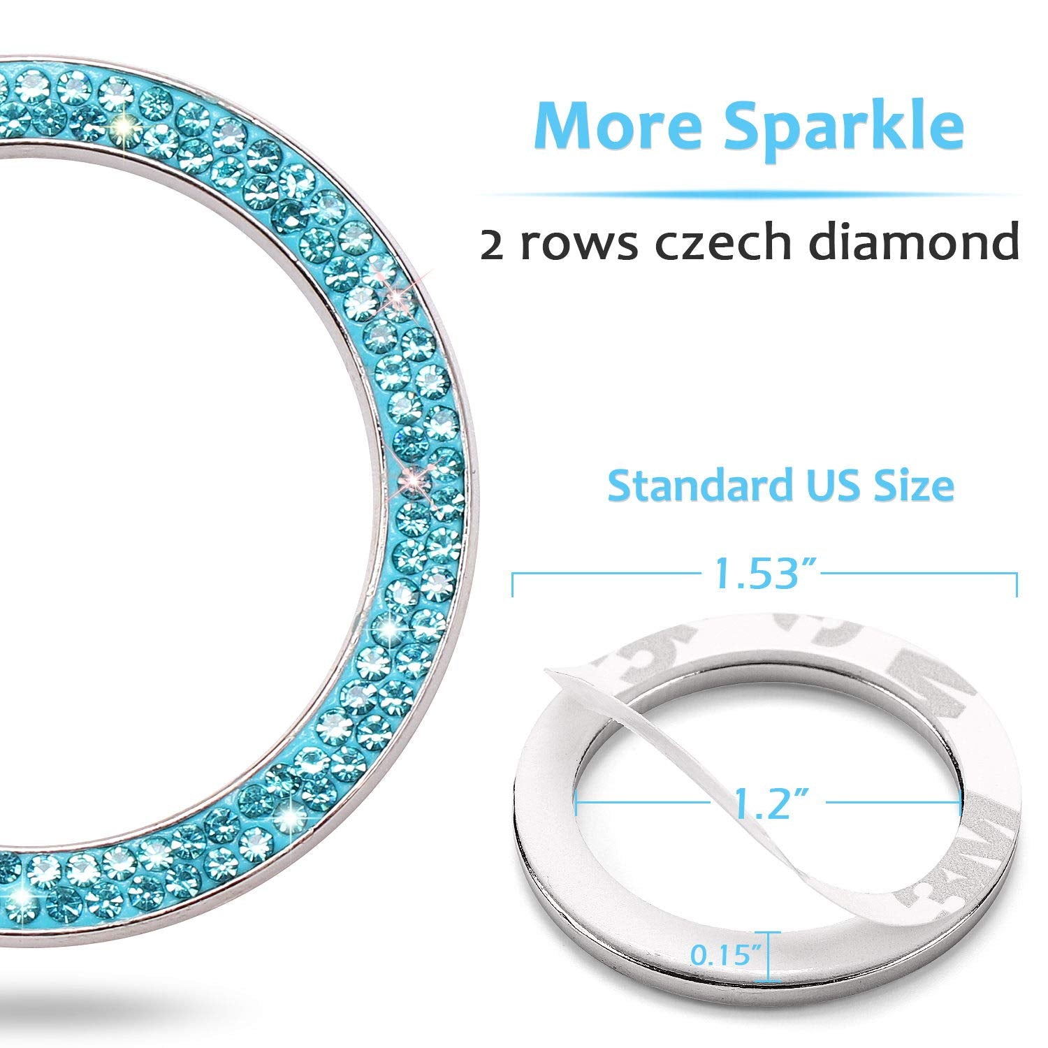 Tobequeen Push To Start Button Ring Emblem Sticker 2Pcs Diamond Car Ring Stickers Rhinestone Car Accessories Interior For Women,