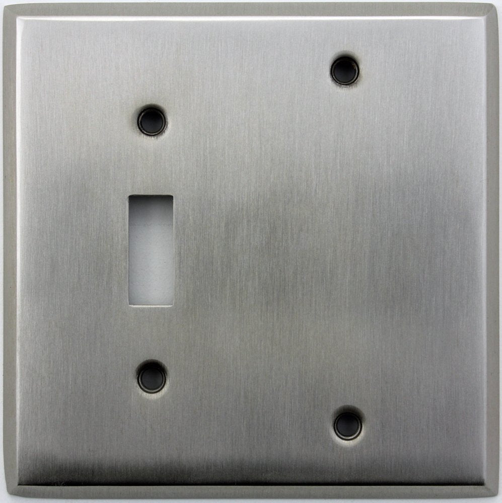 Classic Accents Stamped Steel Satin Nickel Two Gang Wall Plate - One Toggle Light Switch Opening One Blank