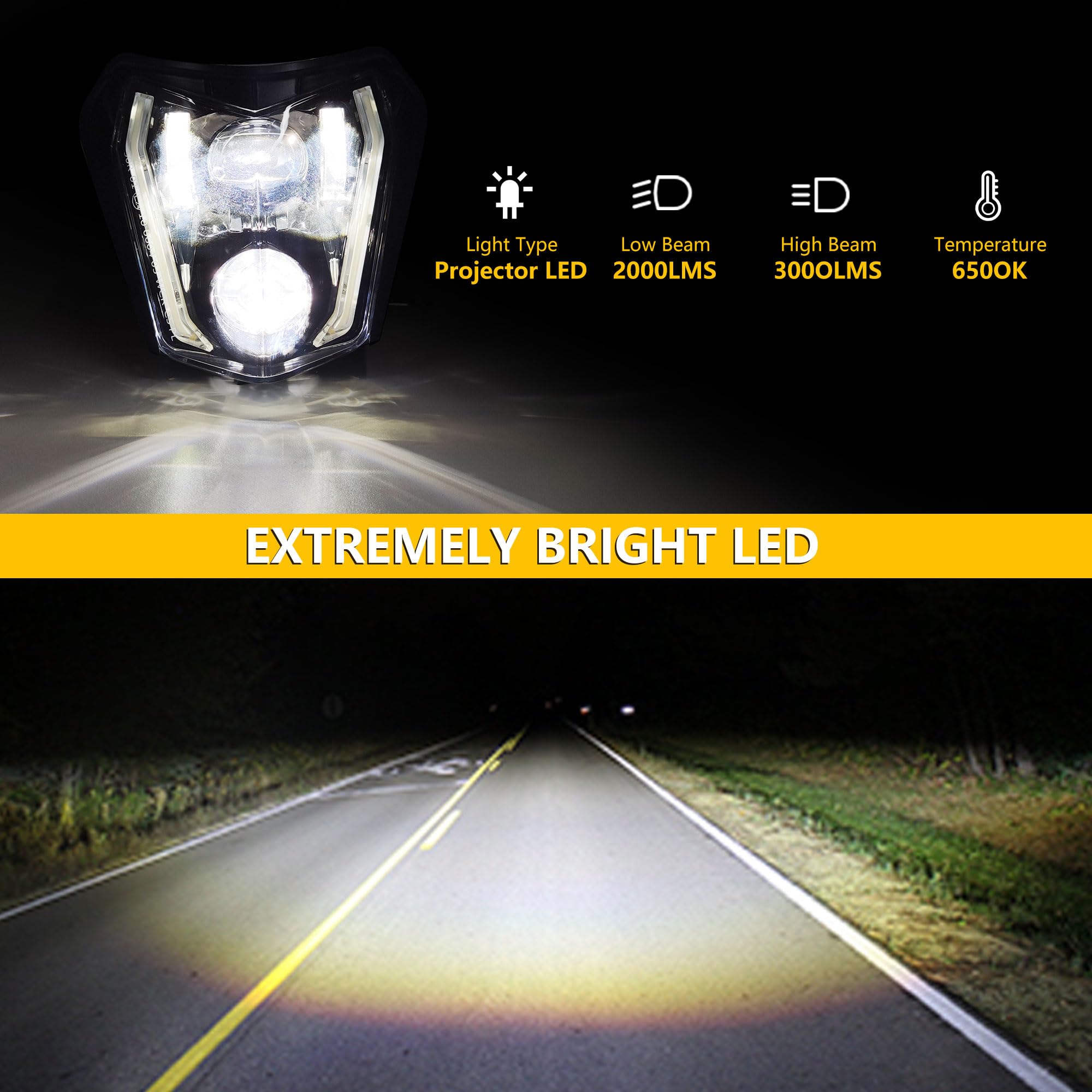 RAMJET4X4 LED Motorcycle Headlight Dirt Bike DRL Headlamp with Bezel Compatible With Motocross Pit Bike Enduro ATV Supermoto 150