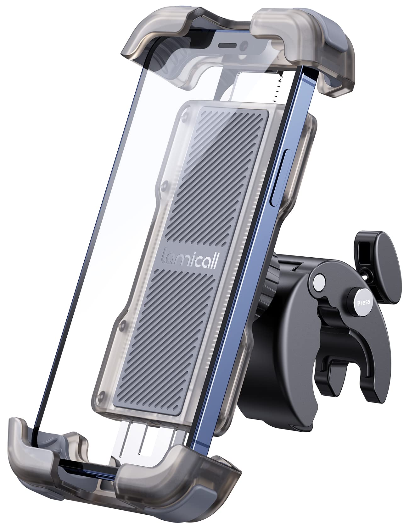 Lamicall Motorcycle Phone Mount, Bike Phone Holder - Upgrade Quick Install Handlebar Clip for Bicycle Scooter, Cell Phone Clamp 