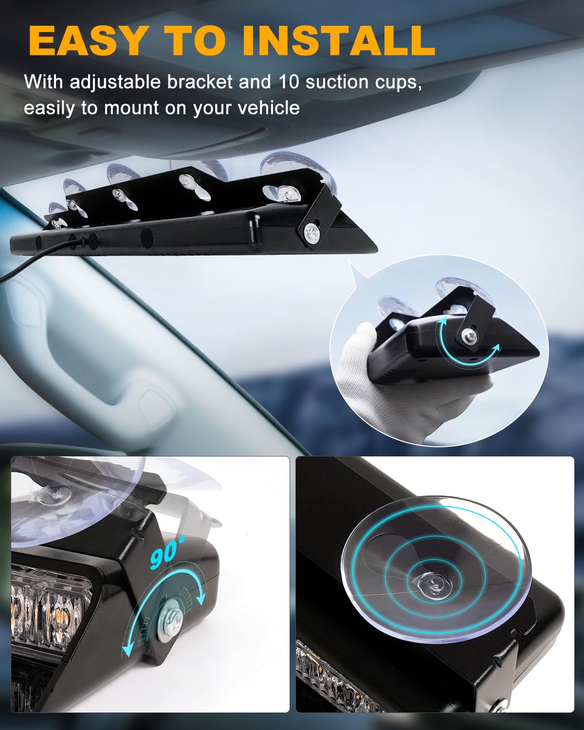 Hlauto 6Z4J Emergency Dash Strobe Lights: 2X16.8 Inch Green Amber Safety Lights, 48 Led Flashing Warning Hazard Interior Windshi