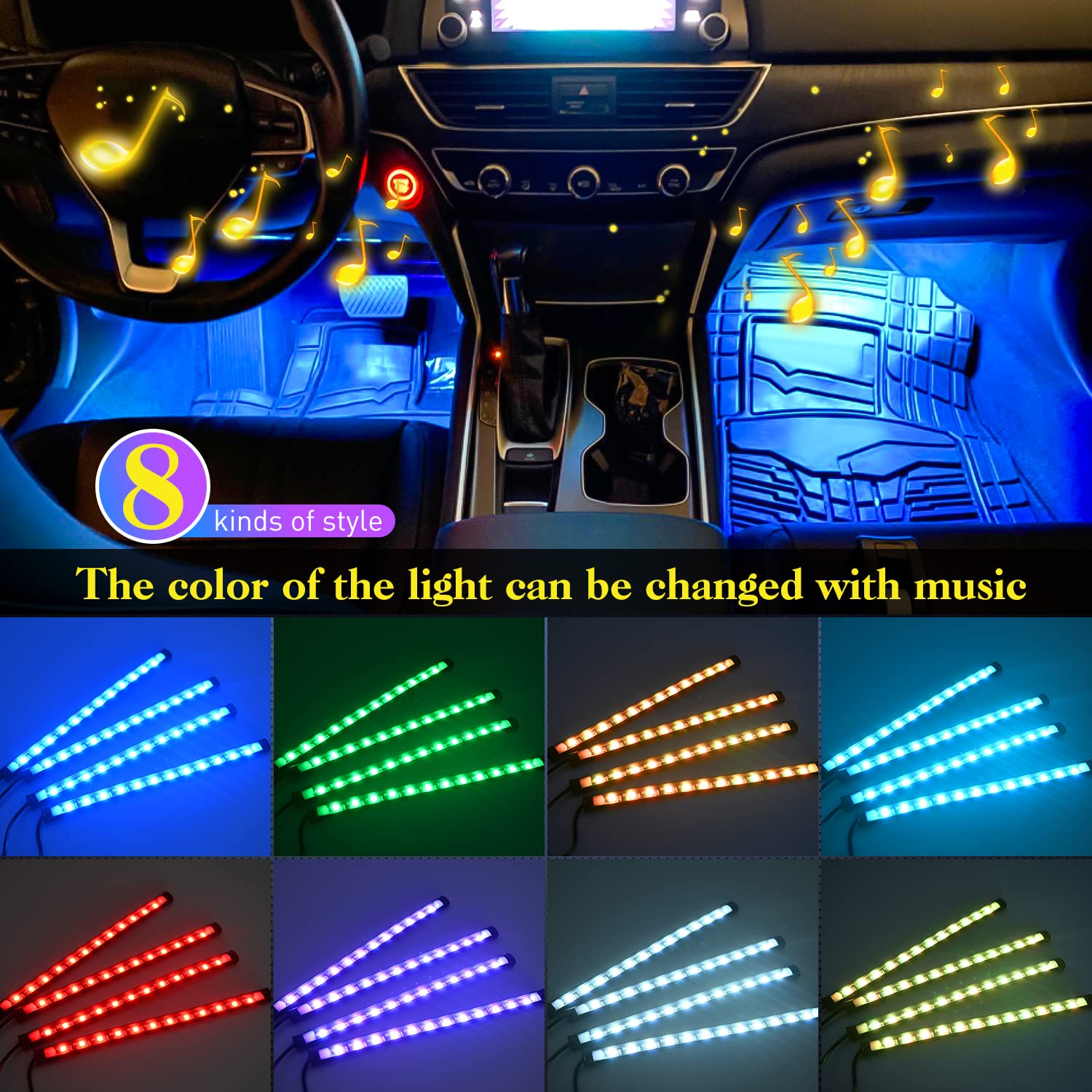 Nilight 48 Leds Dc 5V Multicolor Music Car Strip Light Under Dash Lighting Kit With Sound Active Function And Wireless Remote Co