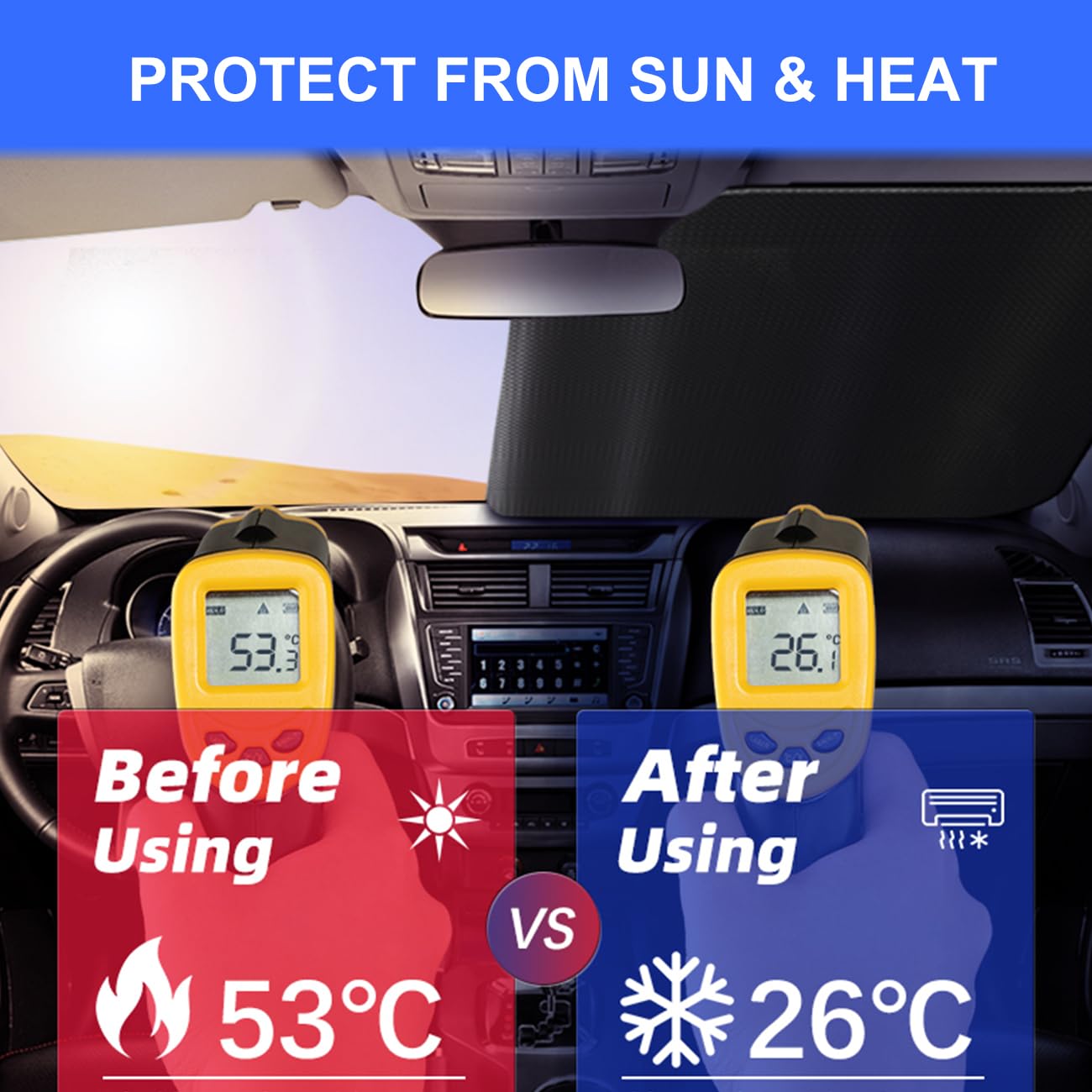 Windshield Sun Shade For Jeep Wrangler Jk Jku Jl Jlu1997-2024,Window Sun Visor For Uv Rays & Heat Protection,Duck Windshield Sun